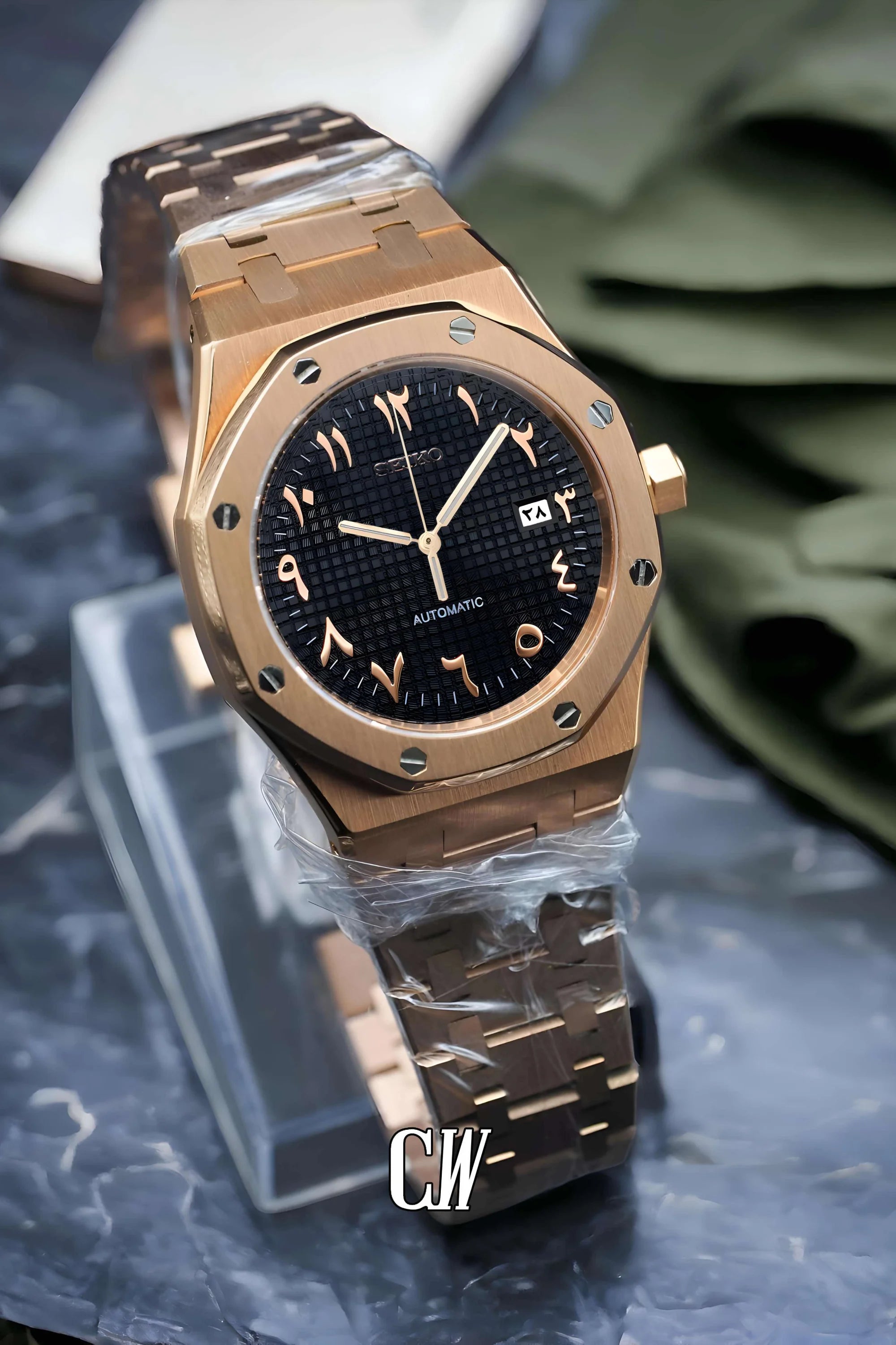 Mod Royal Seikoak automatic watch 'black rose gold' arabic - Circa Watch Labs