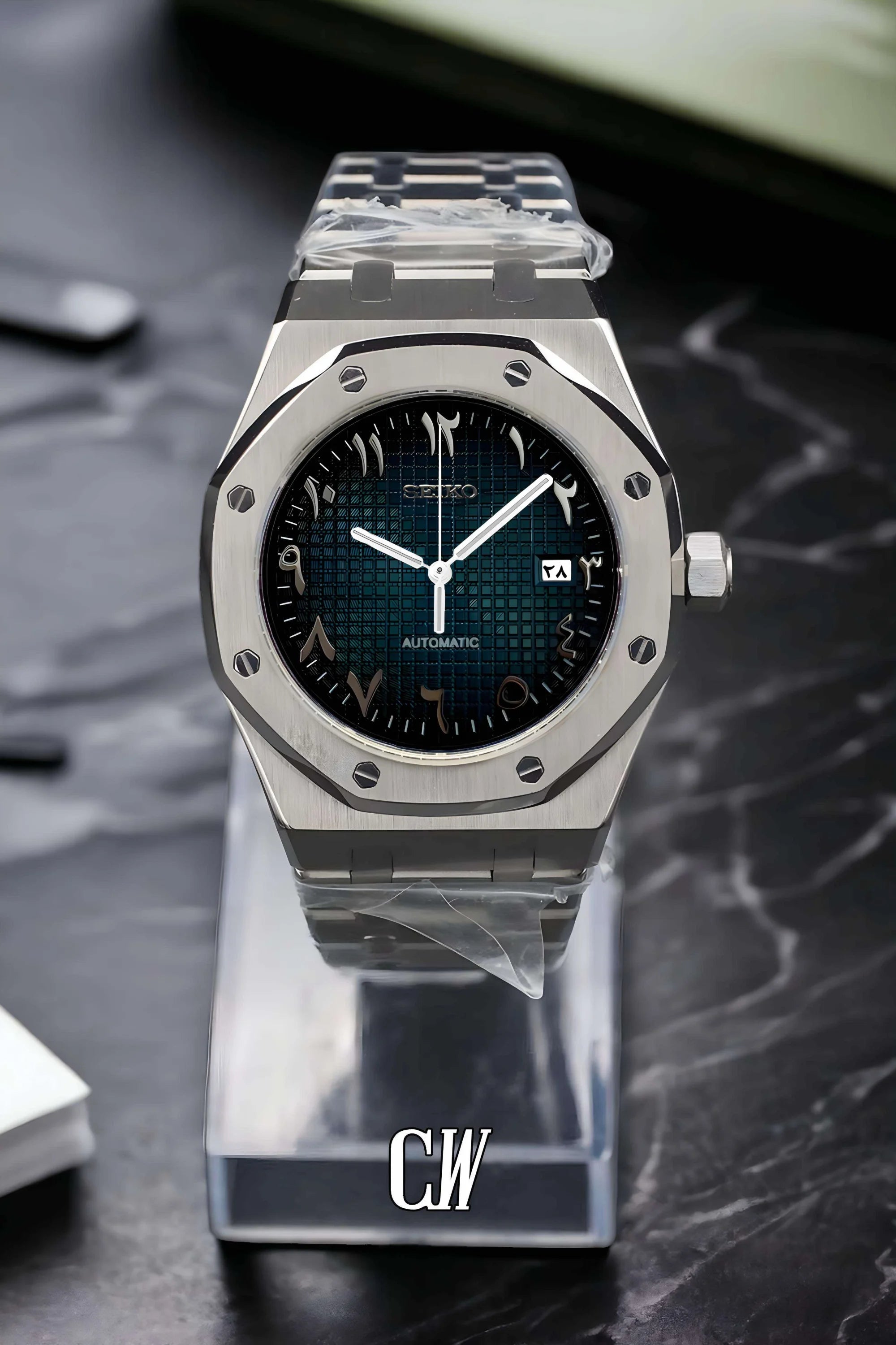 Mod Royal Seikoak automatic watch 'dark blue' arabic - Circa Watch Labs