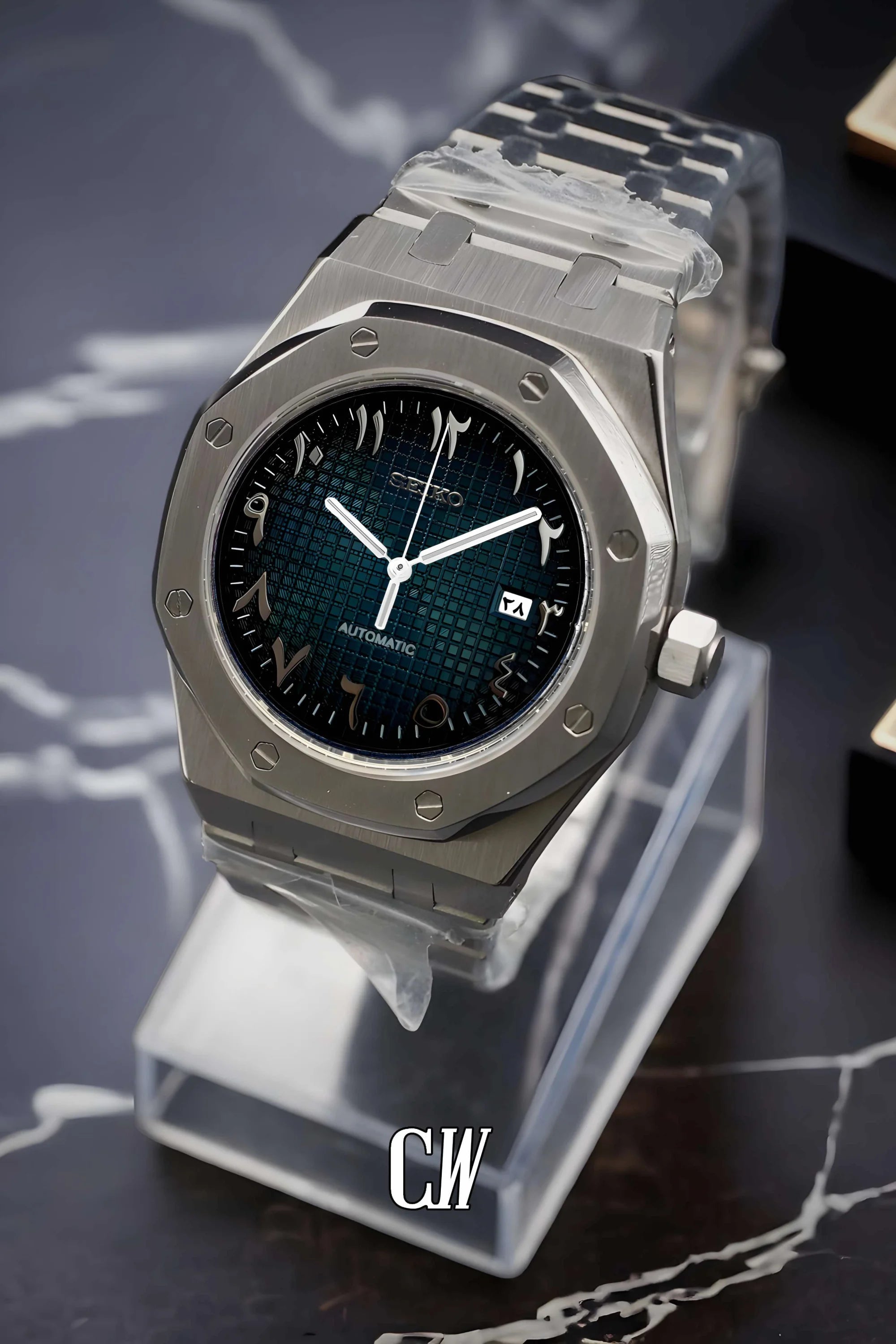 Mod Royal Seikoak automatic watch 'dark blue' arabic - Circa Watch Labs