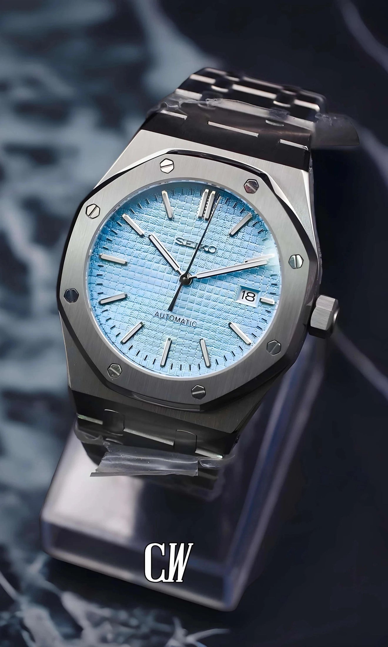 Mod Royal Seikoak automatic watch 'ice blue' - Circa Watch Labs