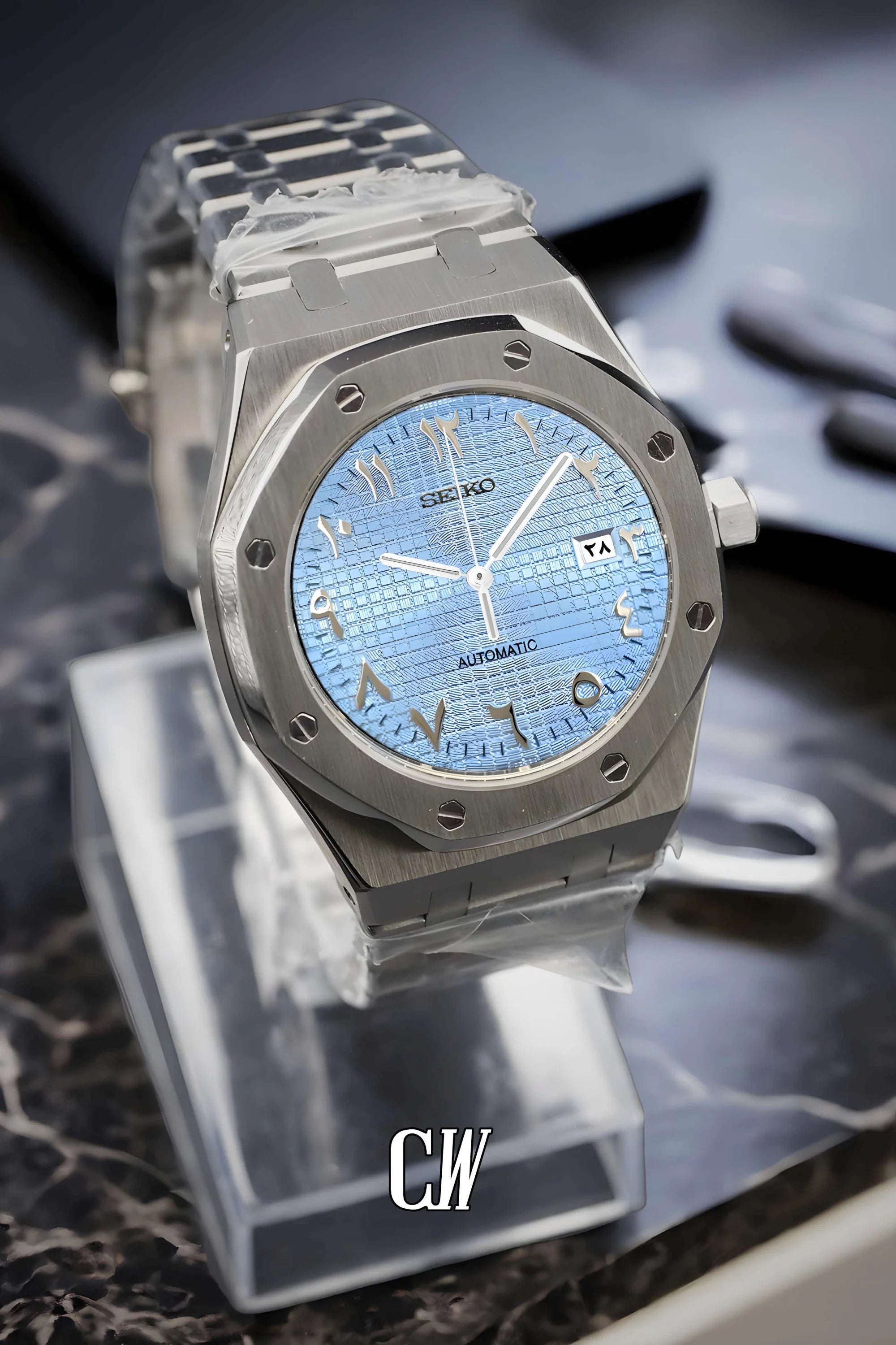 Mod Royal Seikoak automatic watch 'ice blue' arabic - Circa Watch Labs