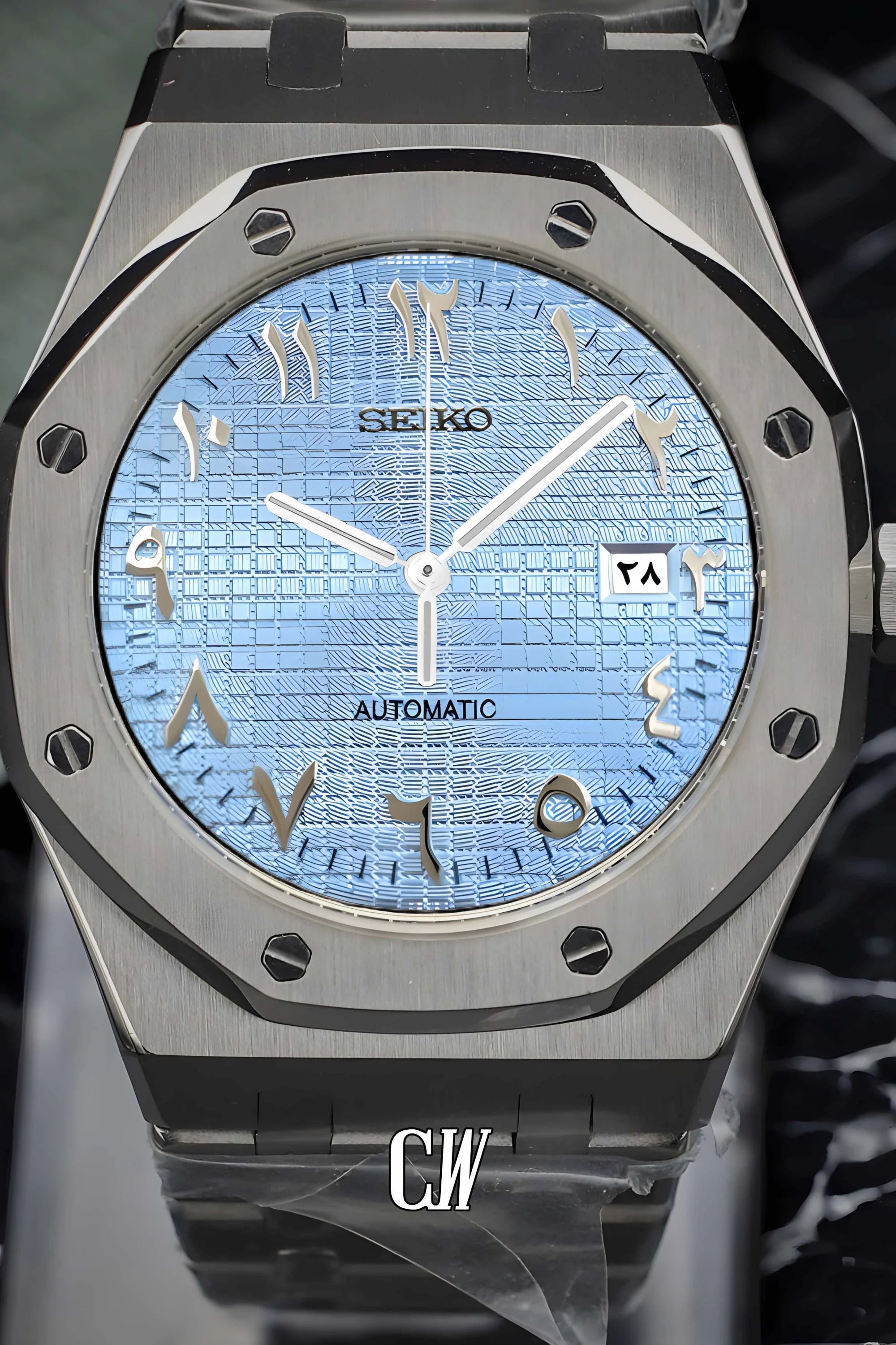Mod Royal Seikoak automatic watch 'ice blue' arabic - Circa Watch Labs