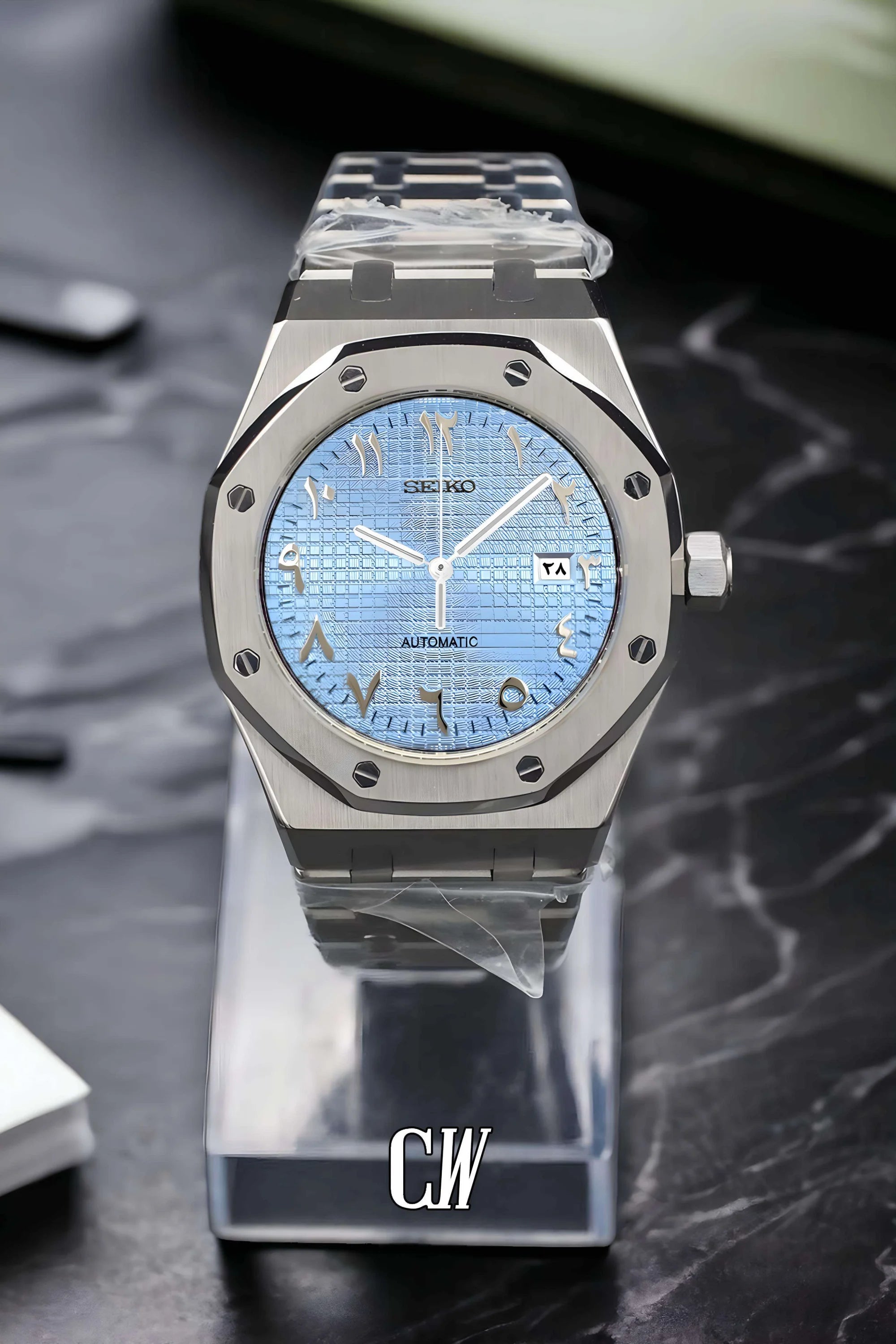 Mod Royal Seikoak automatic watch 'ice blue' arabic - Circa Watch Labs