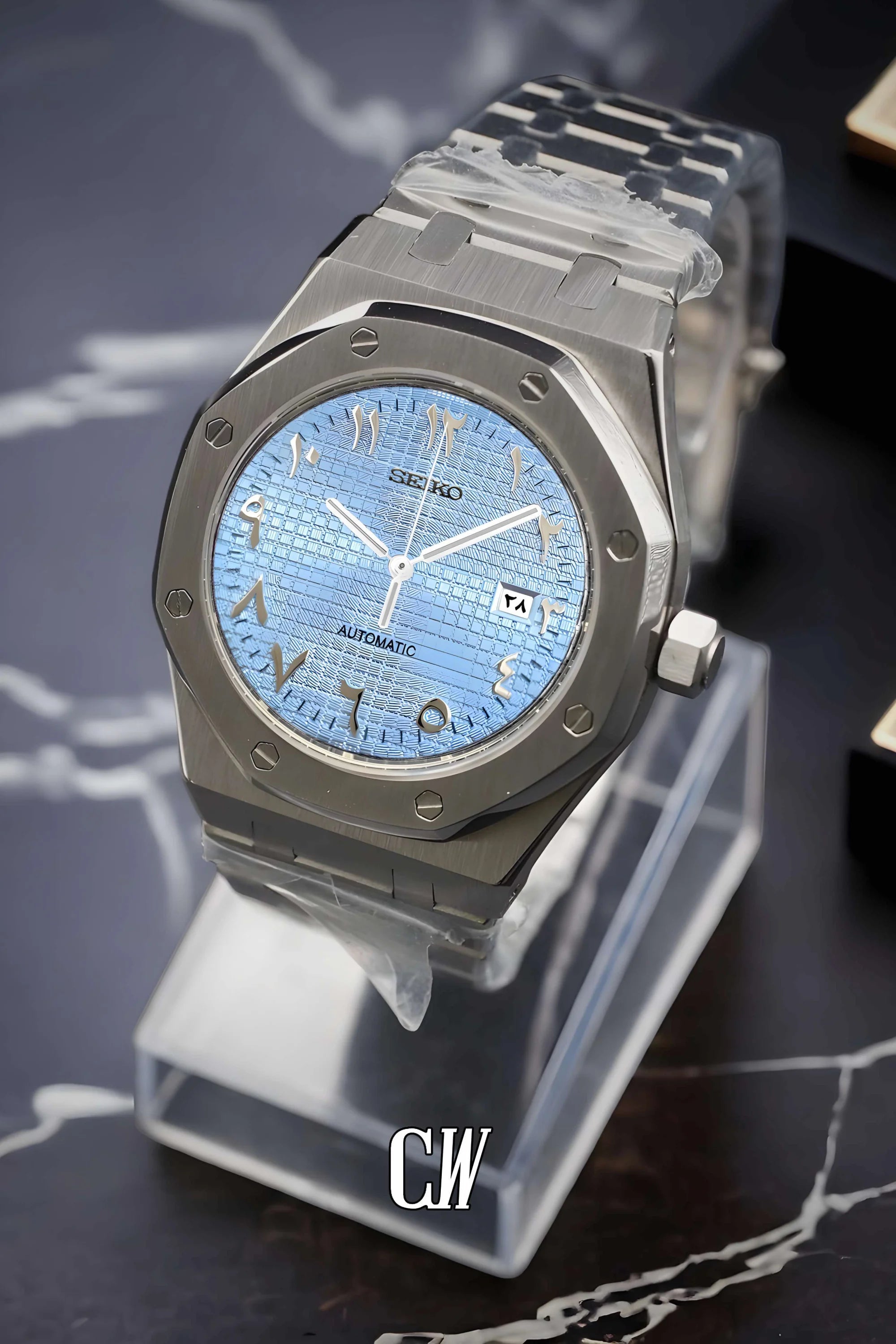 Mod Royal Seikoak automatic watch 'ice blue' arabic - Circa Watch Labs