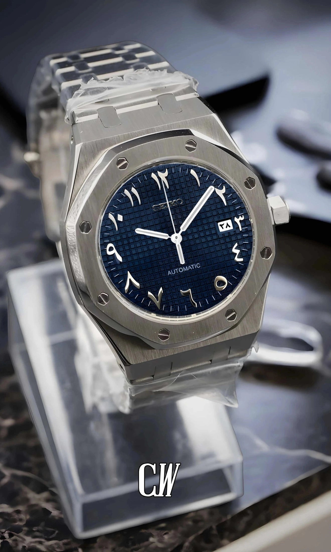 Mod Royal Seikoak automatic watch 'navy blue' arabic - Circa Watch Labs