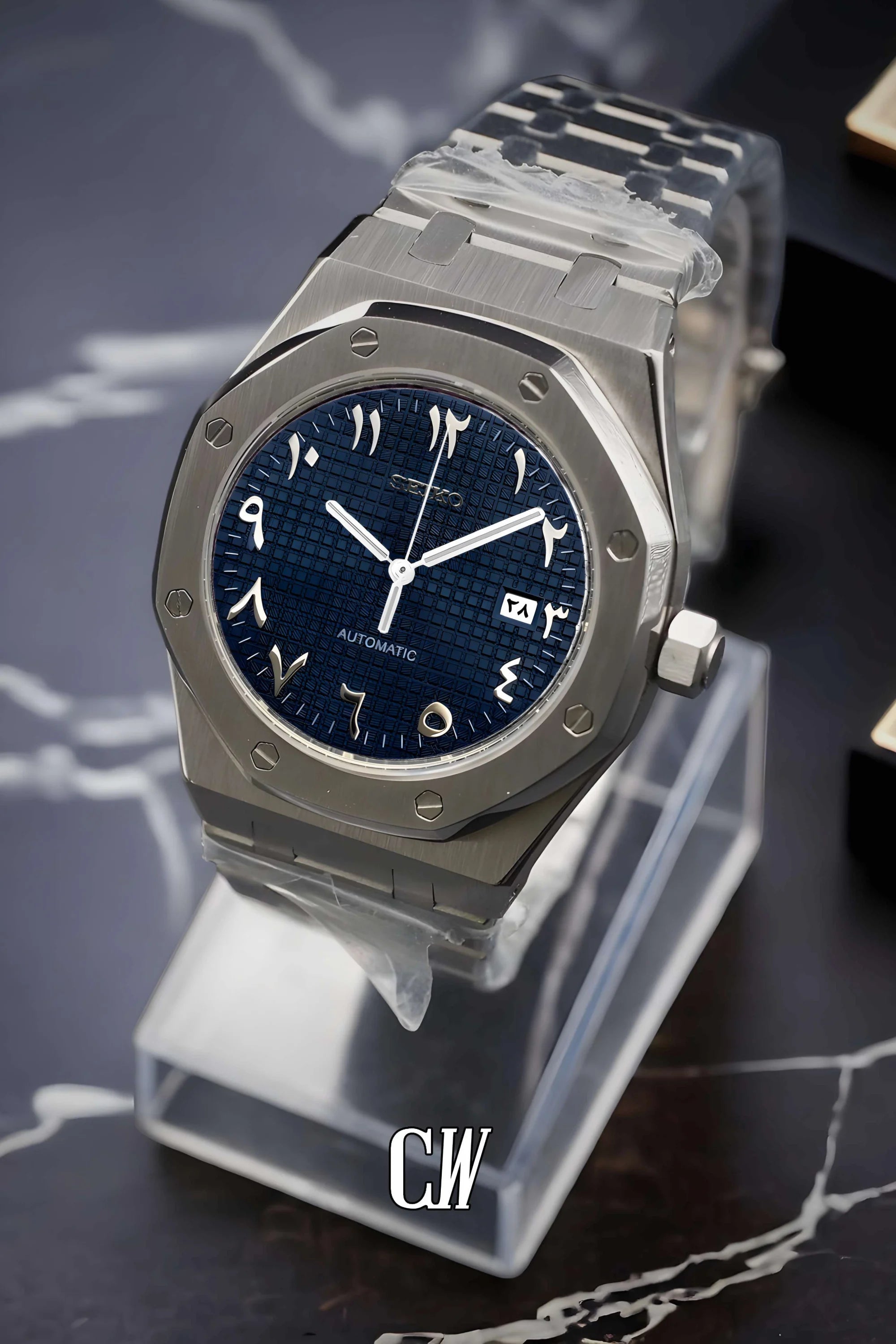Mod Royal Seikoak automatic watch 'navy blue' arabic - Circa Watch Labs