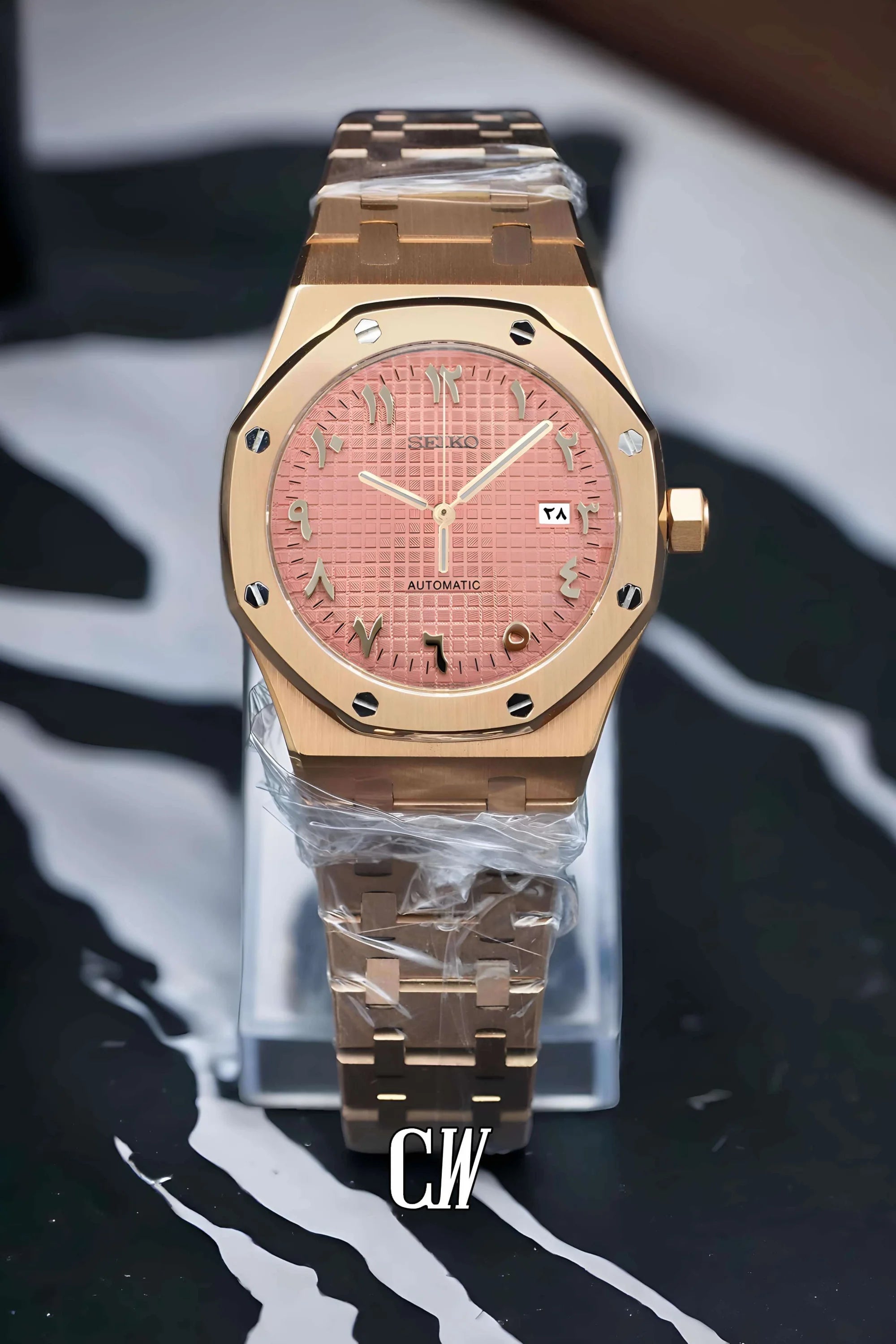 Mod Royal Seikoak automatic watch 'pink rose gold' arabic - Circa Watch Labs