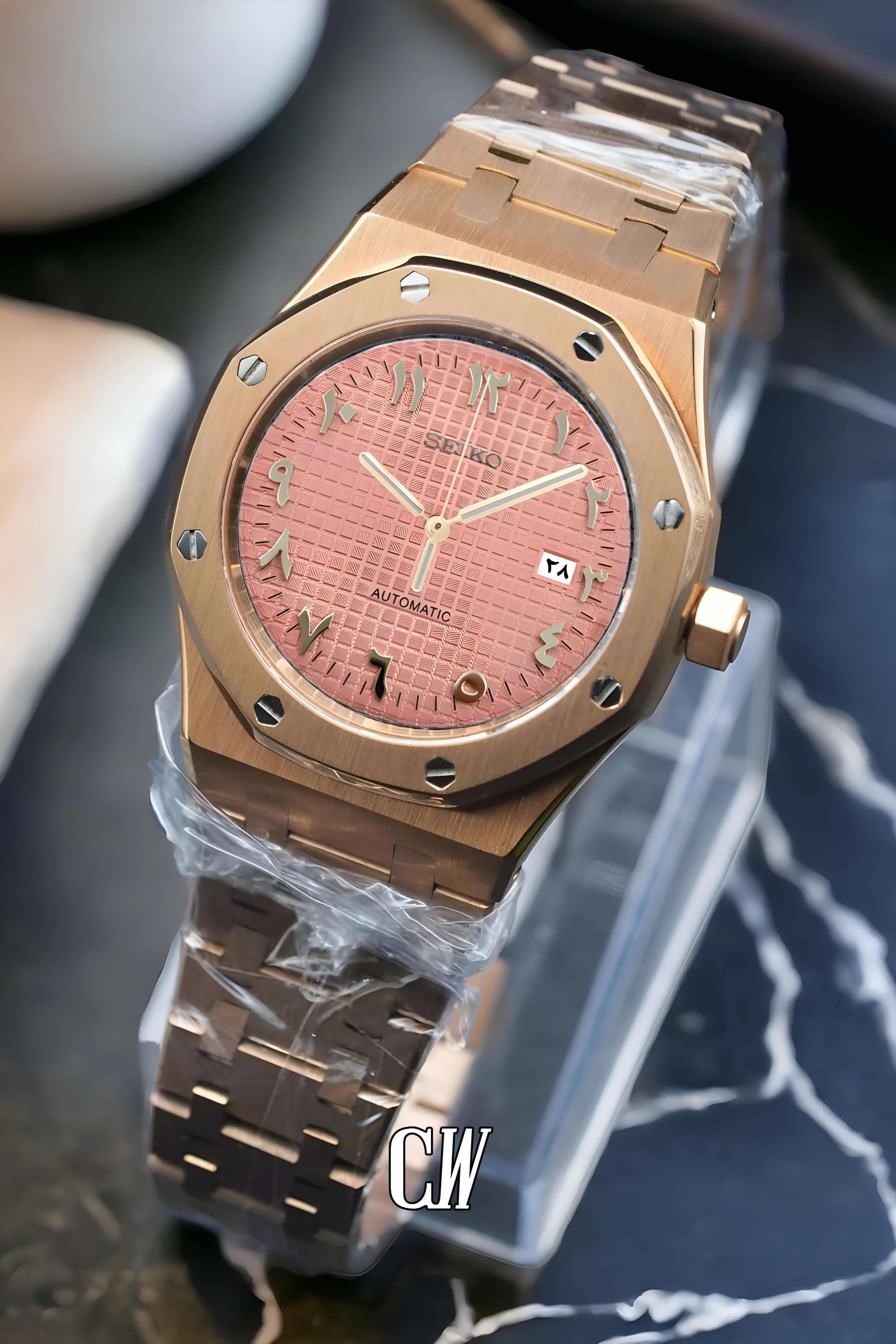 Mod Royal Seikoak automatic watch 'pink rose gold' arabic - Circa Watch Labs