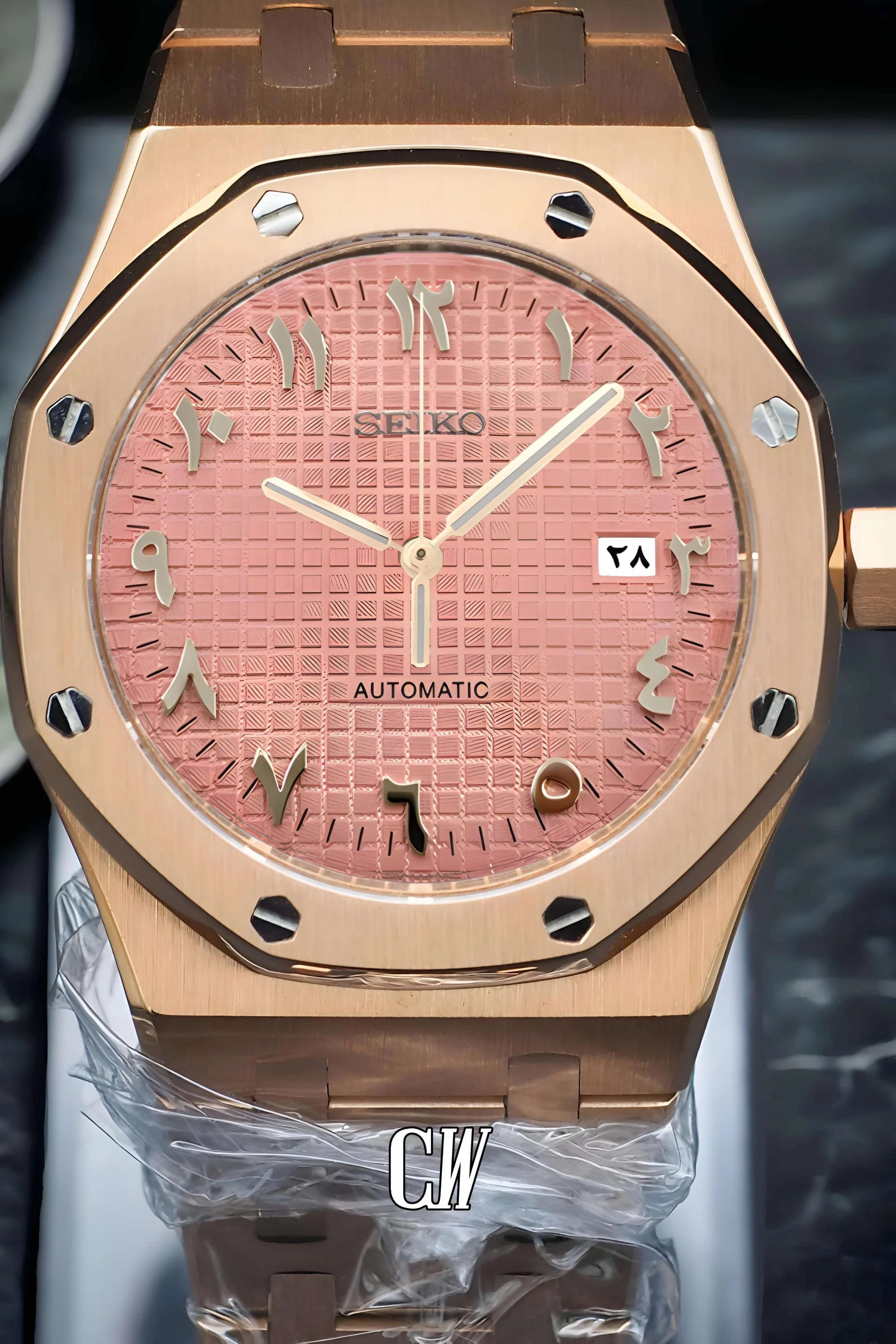 Mod Royal Seikoak automatic watch 'pink rose gold' arabic - Circa Watch Labs