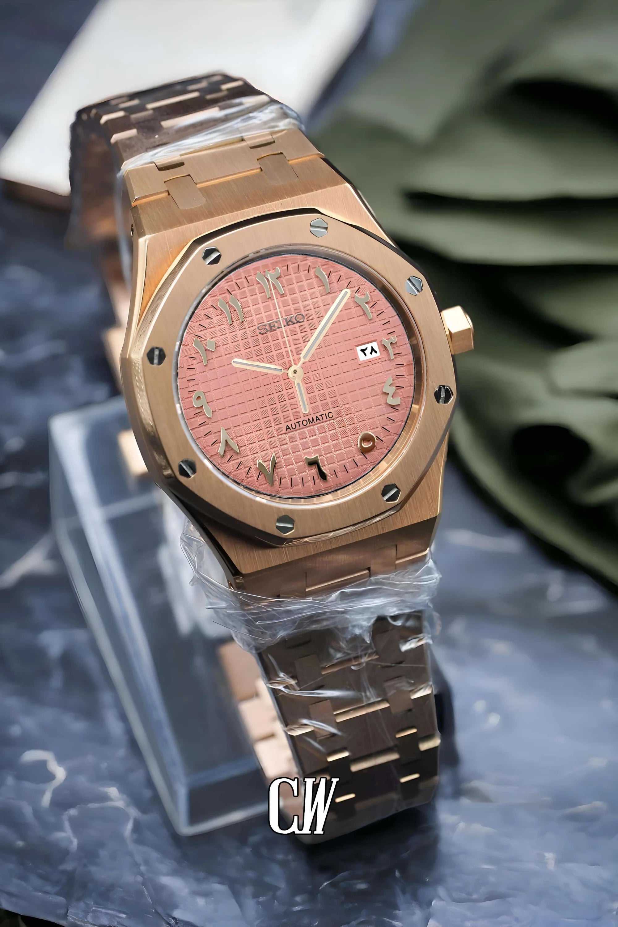 Mod Royal Seikoak automatic watch 'pink rose gold' arabic - Circa Watch Labs