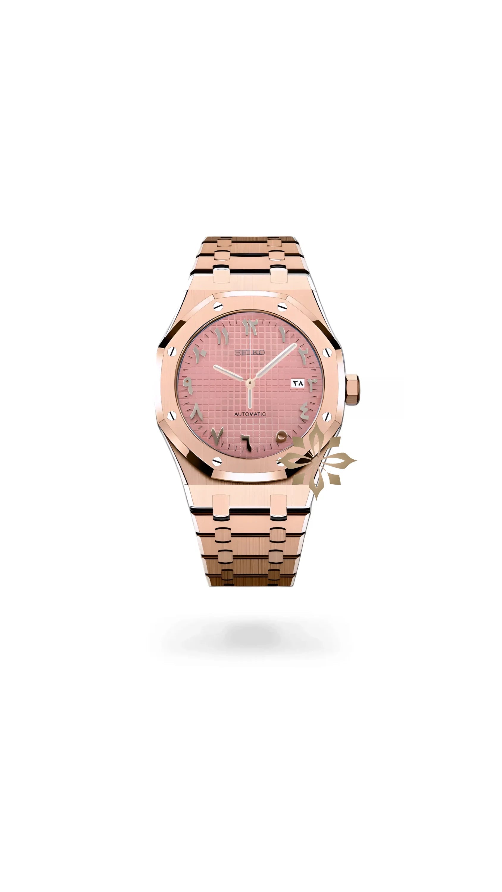 Mod Royal Seikoak automatic watch 'pink rose gold' arabic - Circa Watch Labs