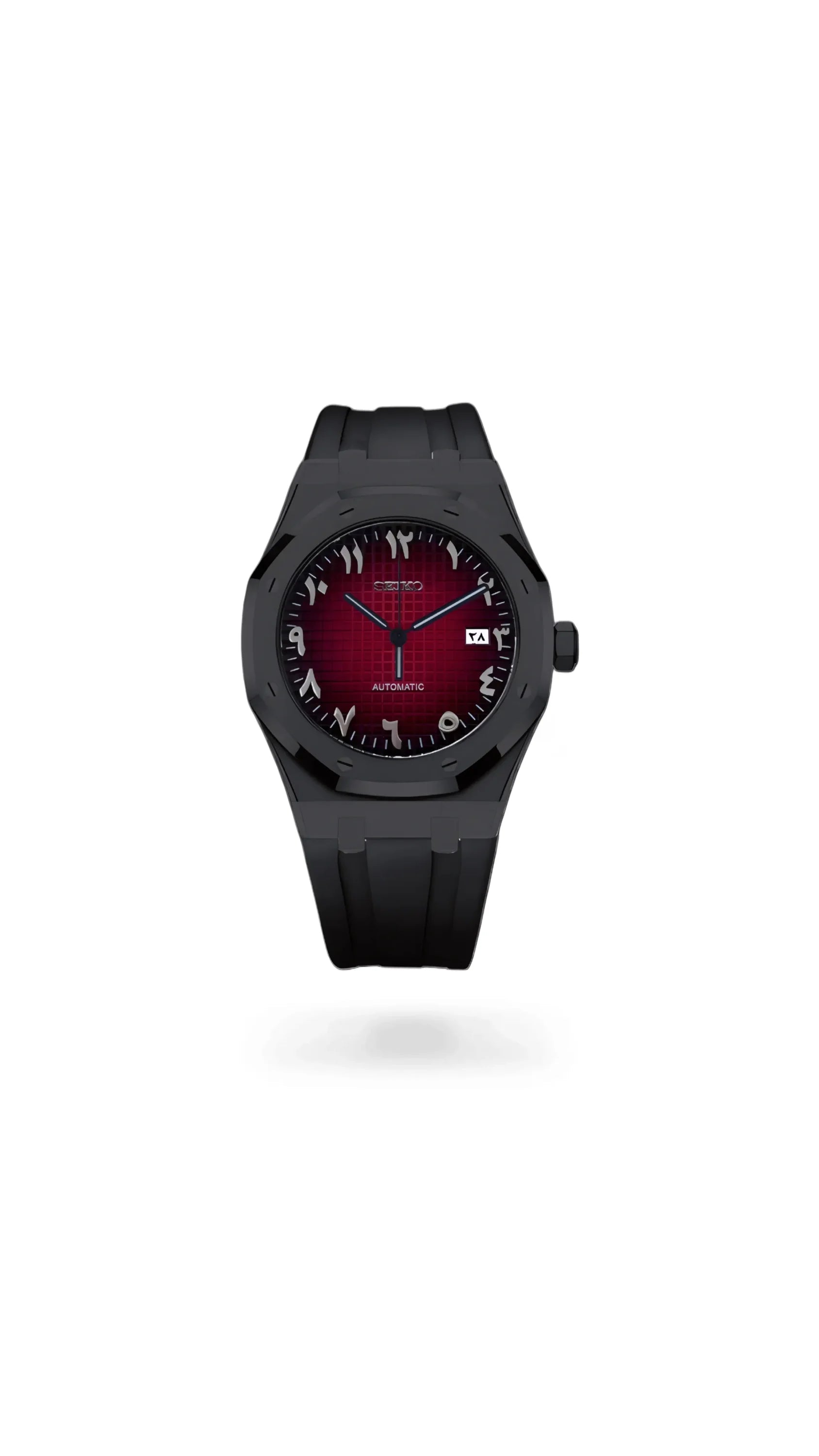 Mod Royal Seikoak automatic watch 'red black' arabic - Circa Watch Labs