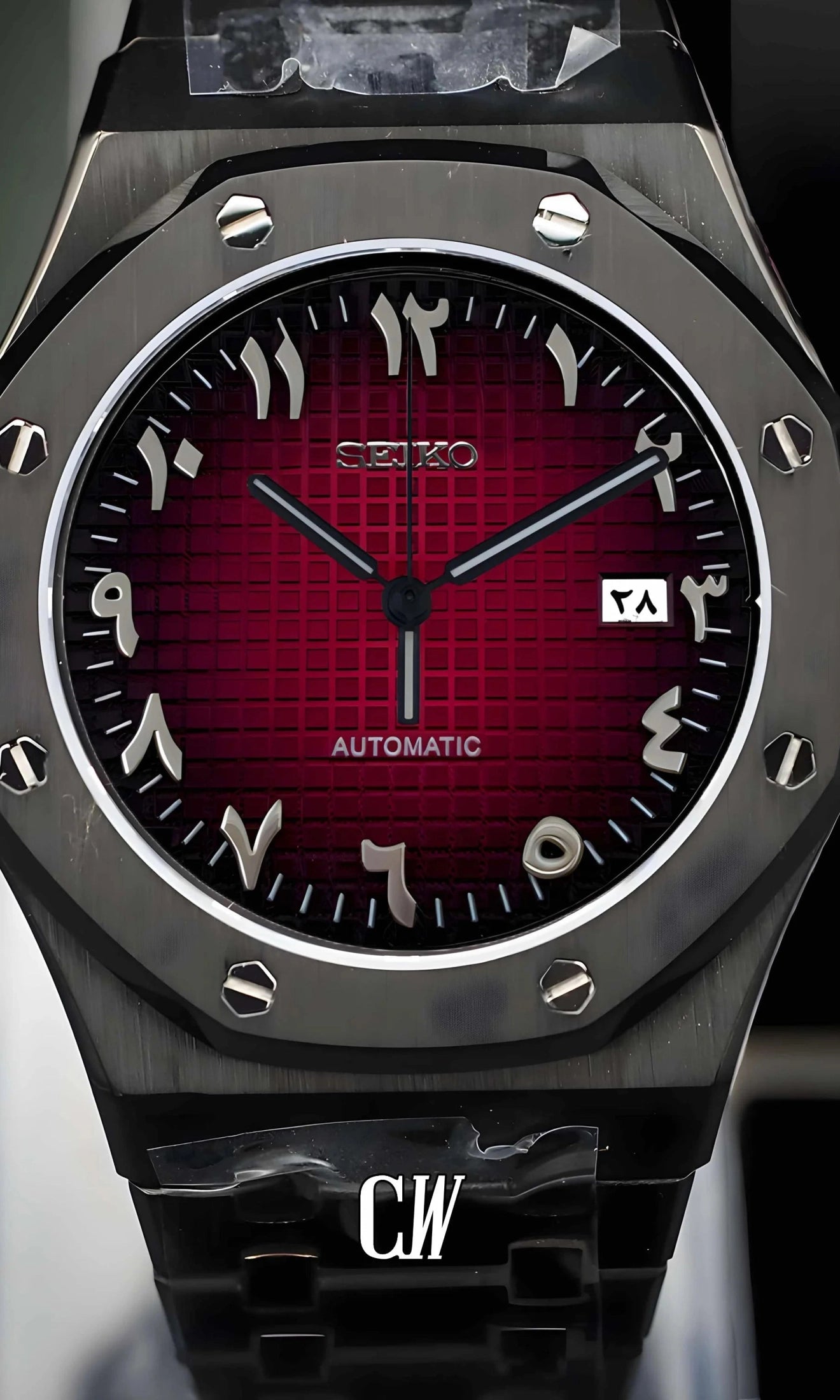 Mod Royal Seikoak automatic watch 'red black' arabic - Circa Watch Labs
