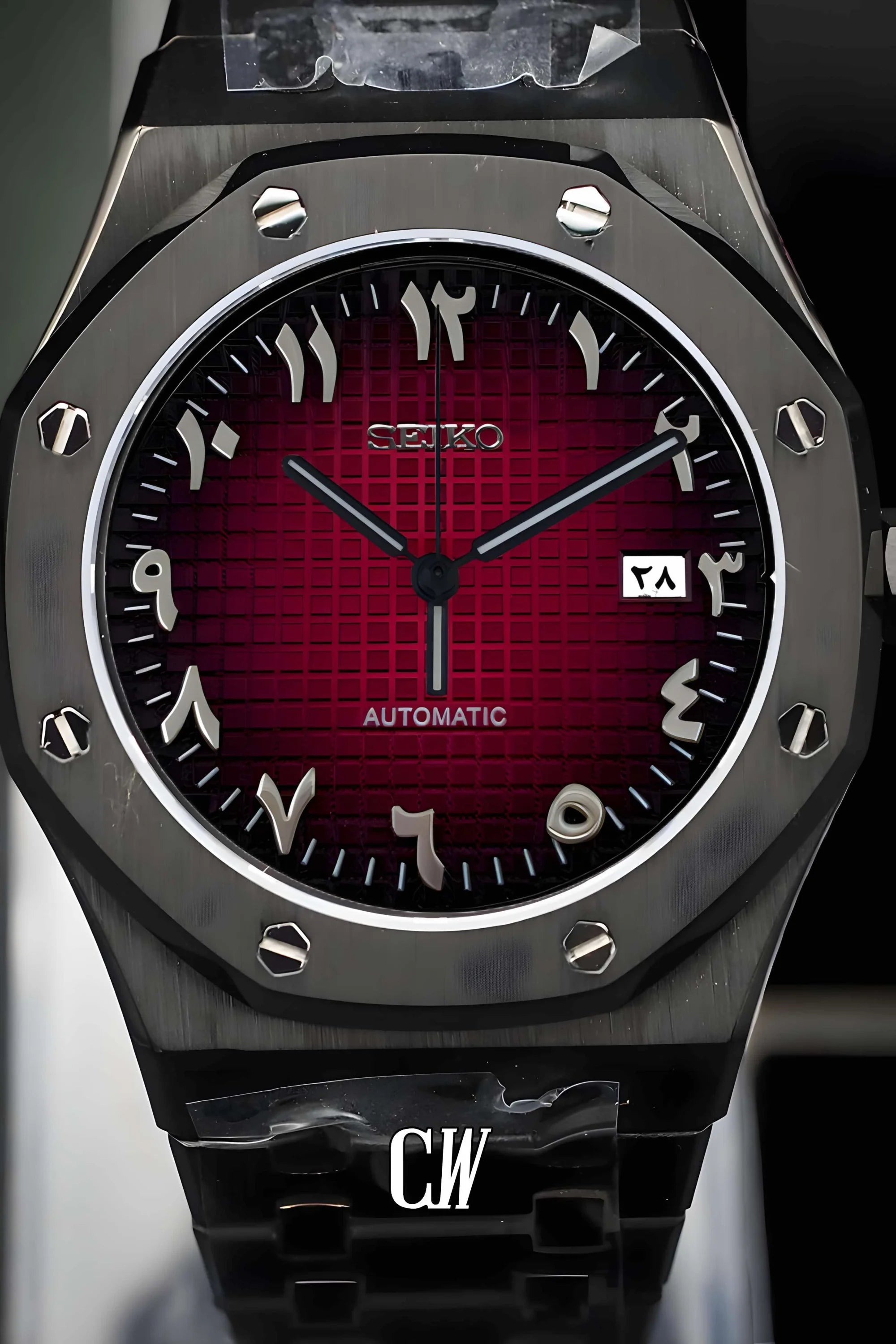 Mod Royal Seikoak automatic watch 'red black' arabic - Circa Watch Labs