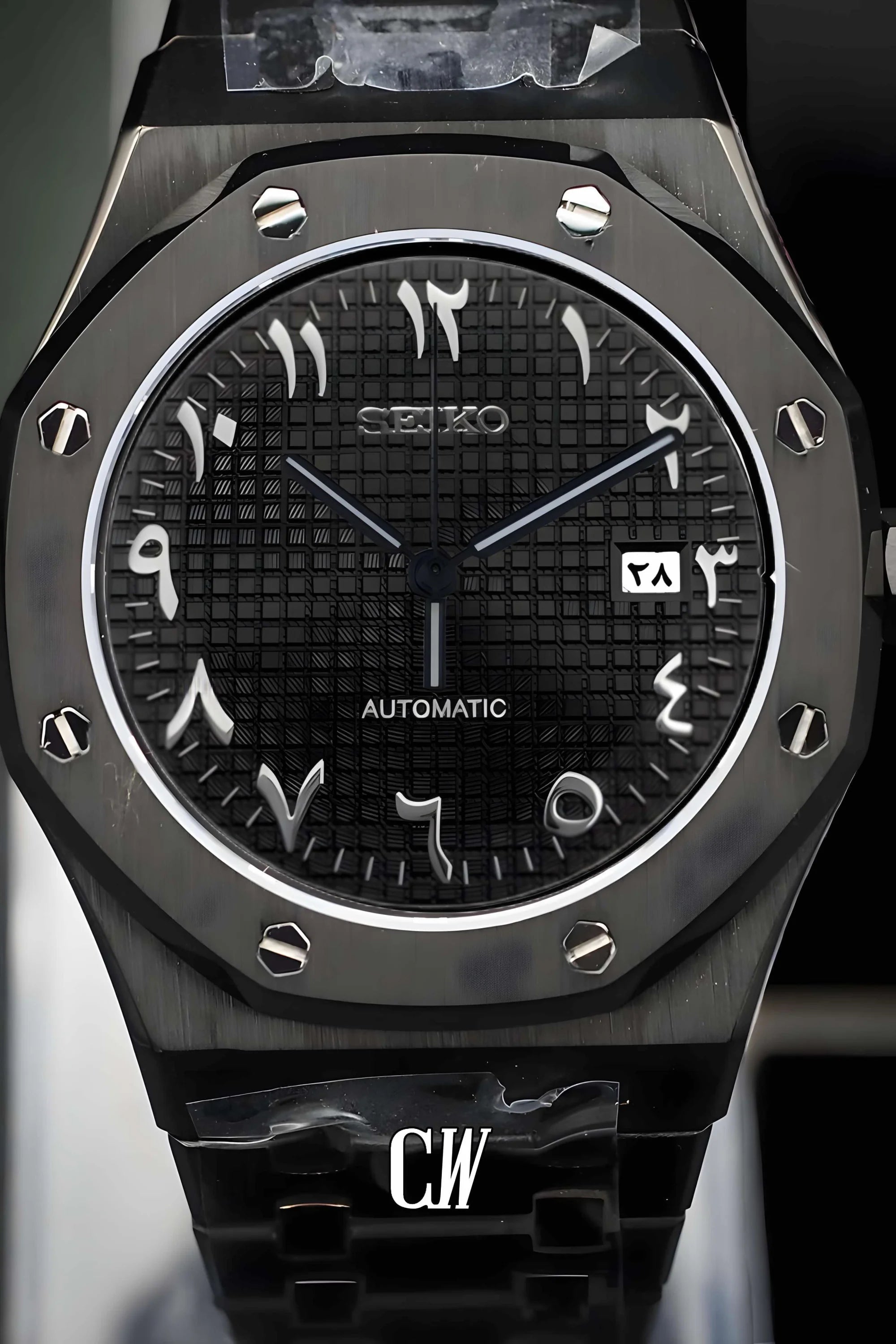 Mod Royal Seikoak automatic watch 'triple black' arabic - Circa Watch Labs