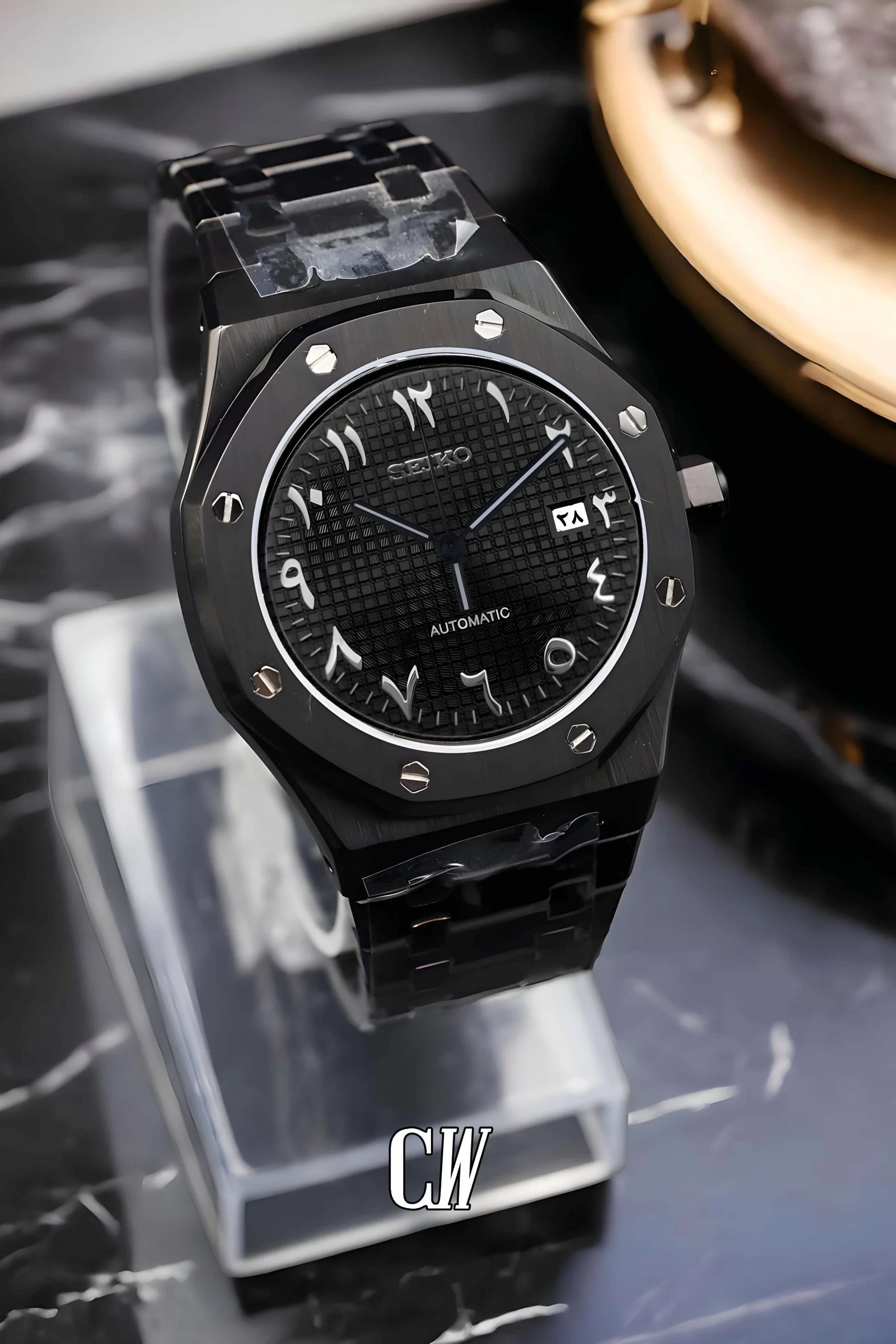 Mod Royal Seikoak automatic watch 'triple black' arabic - Circa Watch Labs