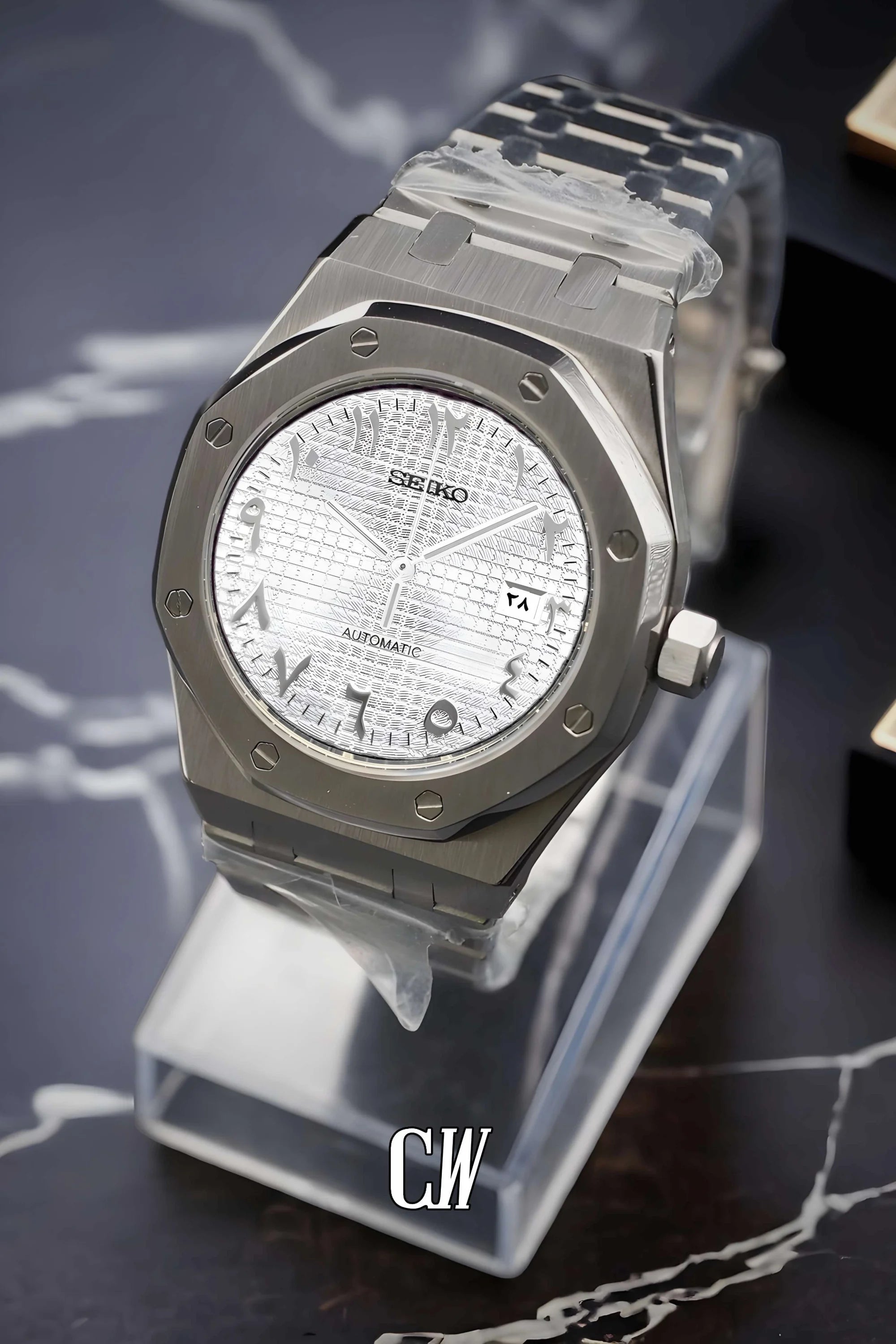 Mod Royal Seikoak automatic watch 'white' arabic - Circa Watch Labs