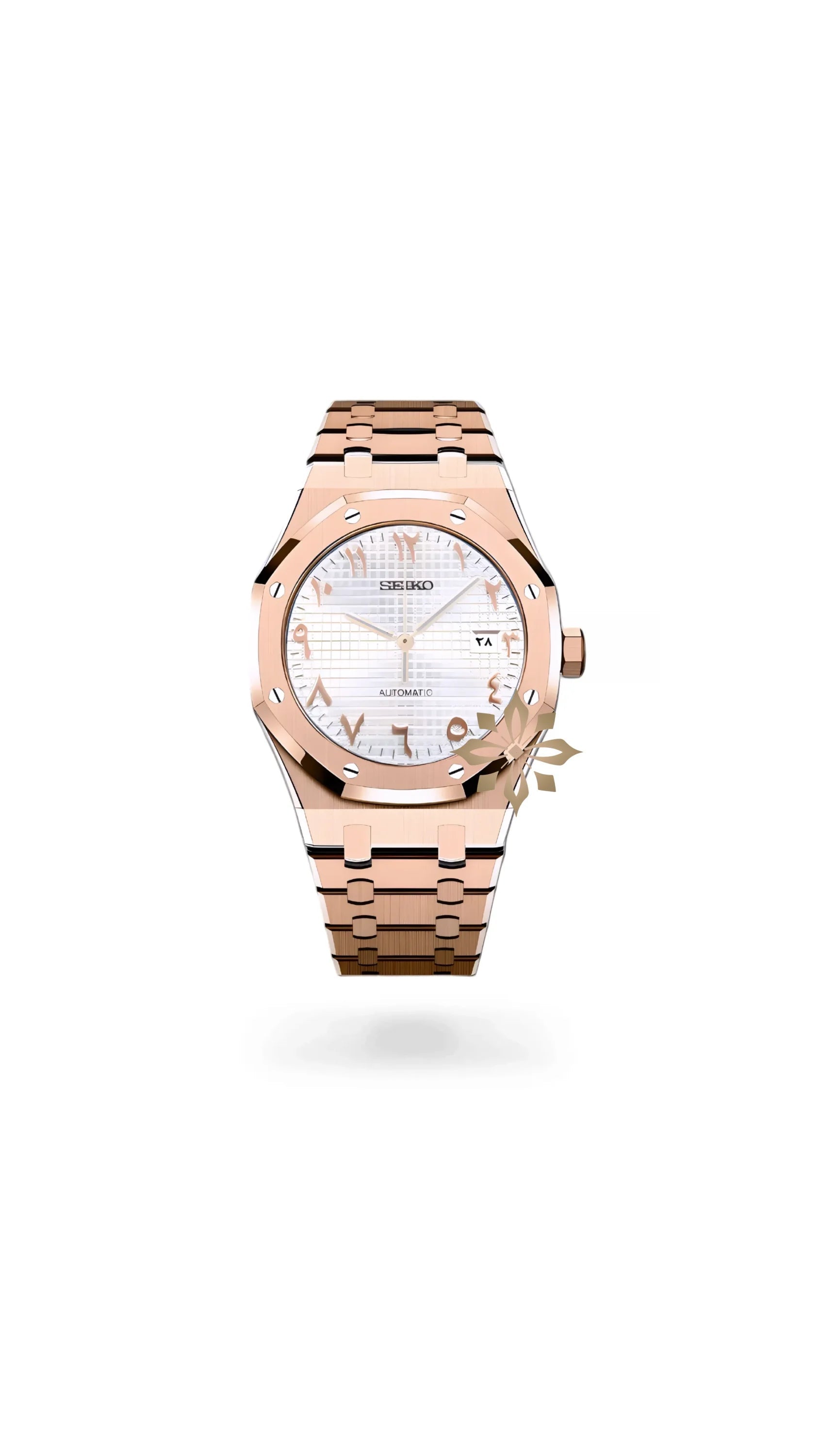 Mod Royal Seikoak automatic watch 'white rose gold' arabic - Circa Watch Labs