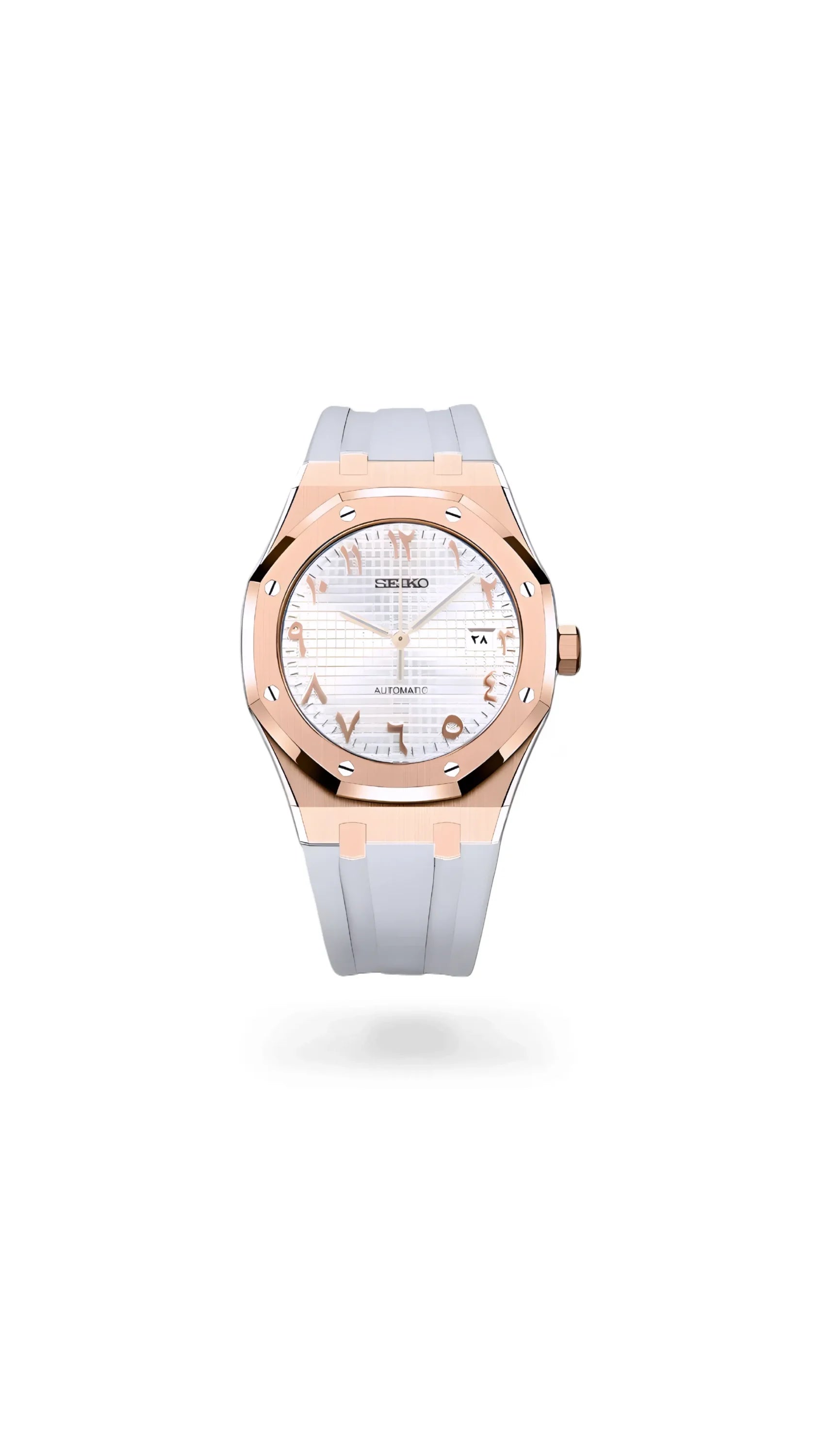 Mod Royal Seikoak automatic watch 'white rose gold' arabic - Circa Watch Labs