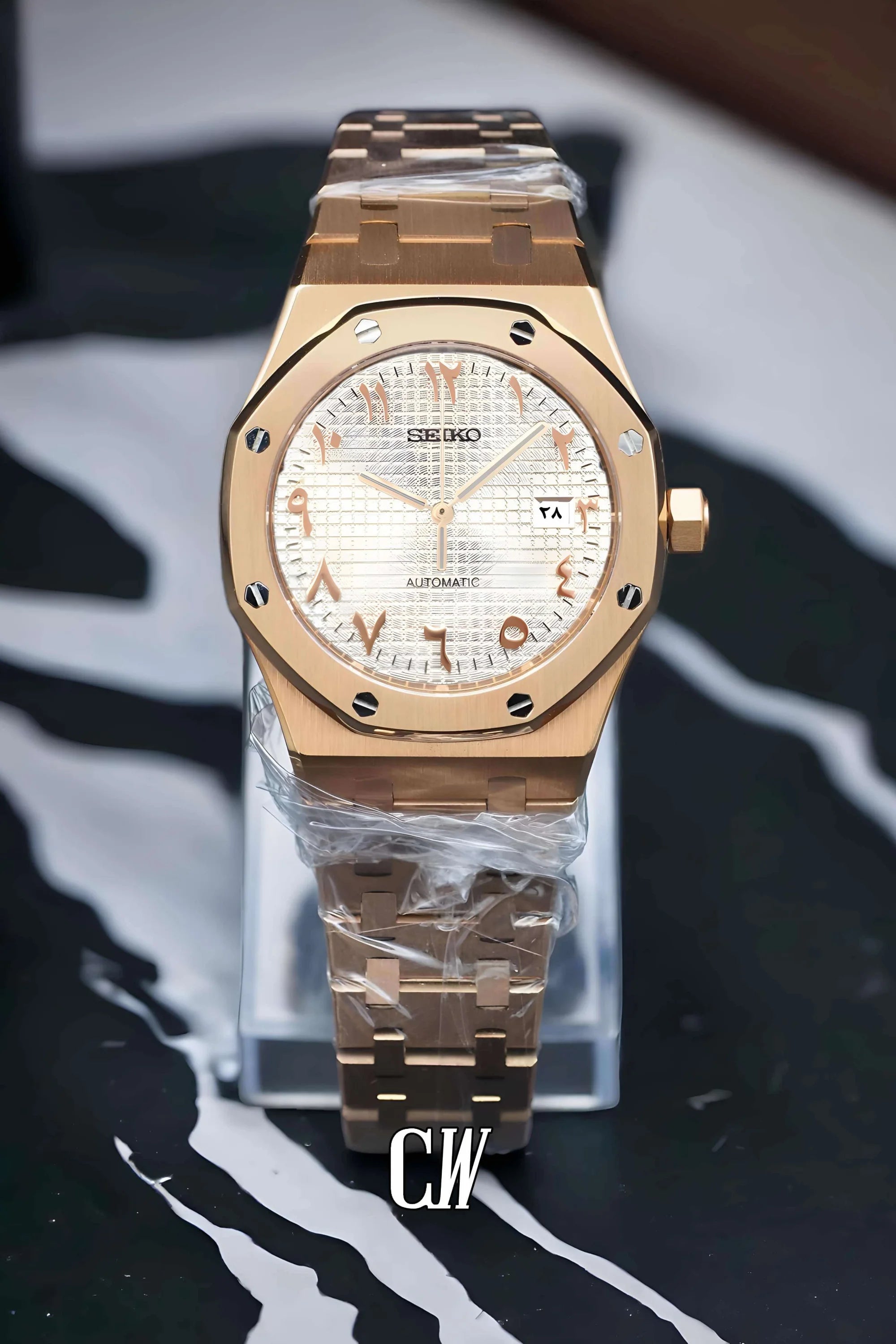 Mod Royal Seikoak automatic watch 'white rose gold' arabic - Circa Watch Labs