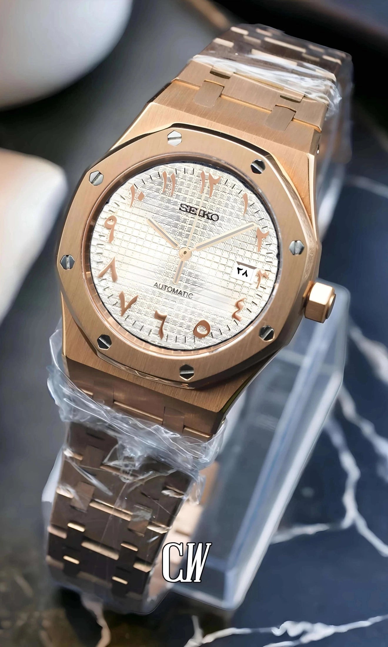 Mod Royal Seikoak automatic watch 'white rose gold' arabic - Circa Watch Labs