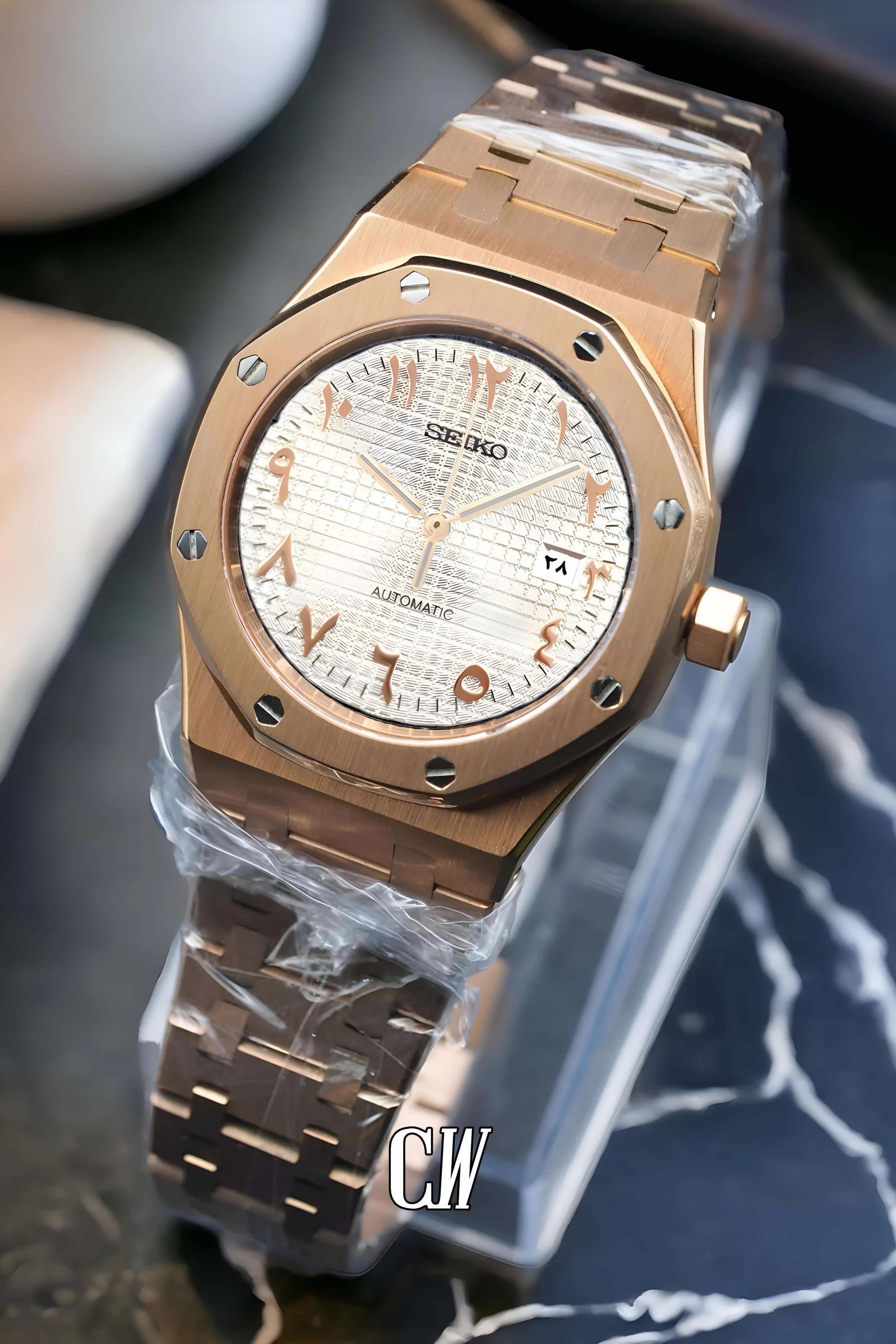 Mod Royal Seikoak automatic watch 'white rose gold' arabic - Circa Watch Labs