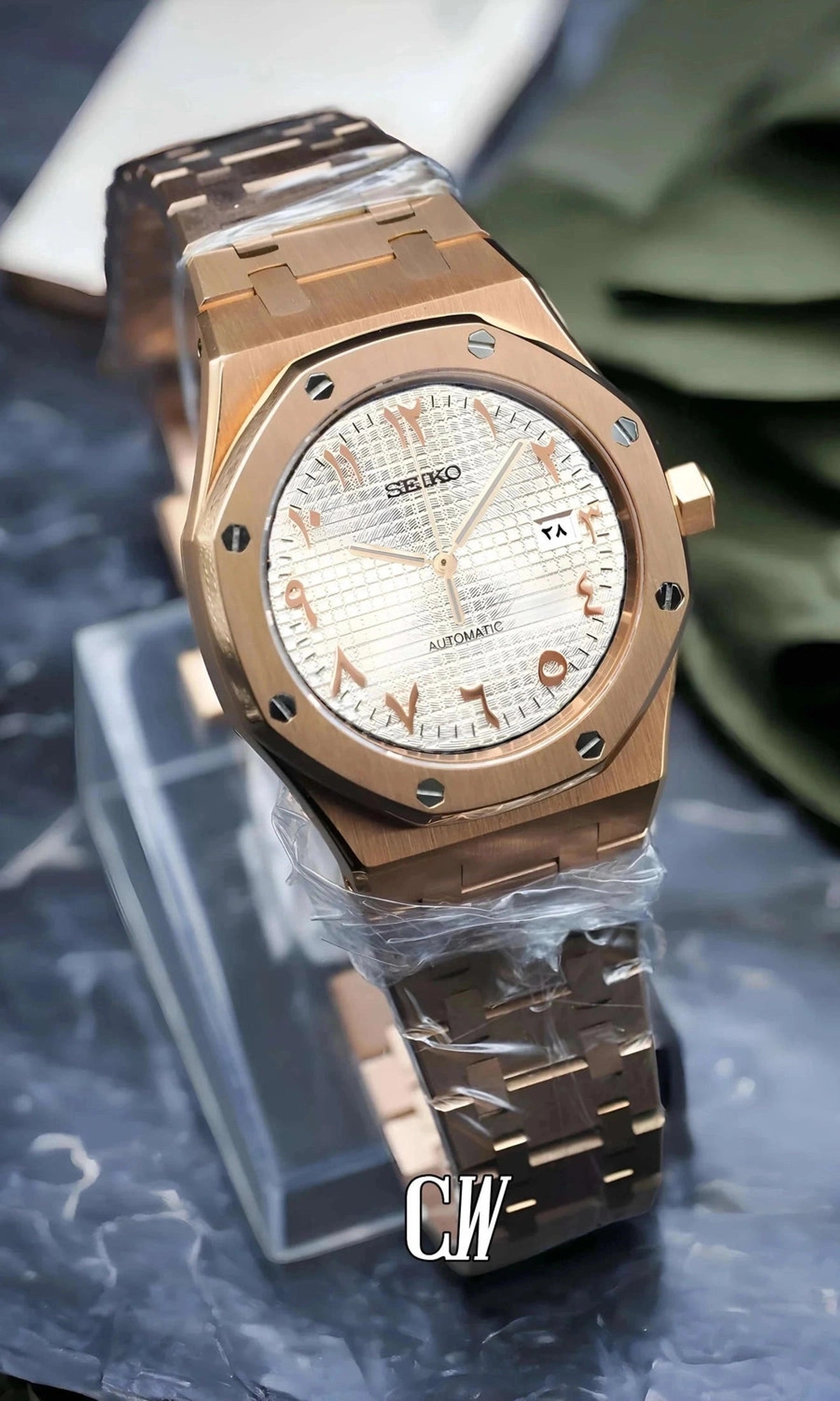 Mod Royal Seikoak automatic watch 'white rose gold' arabic - Circa Watch Labs
