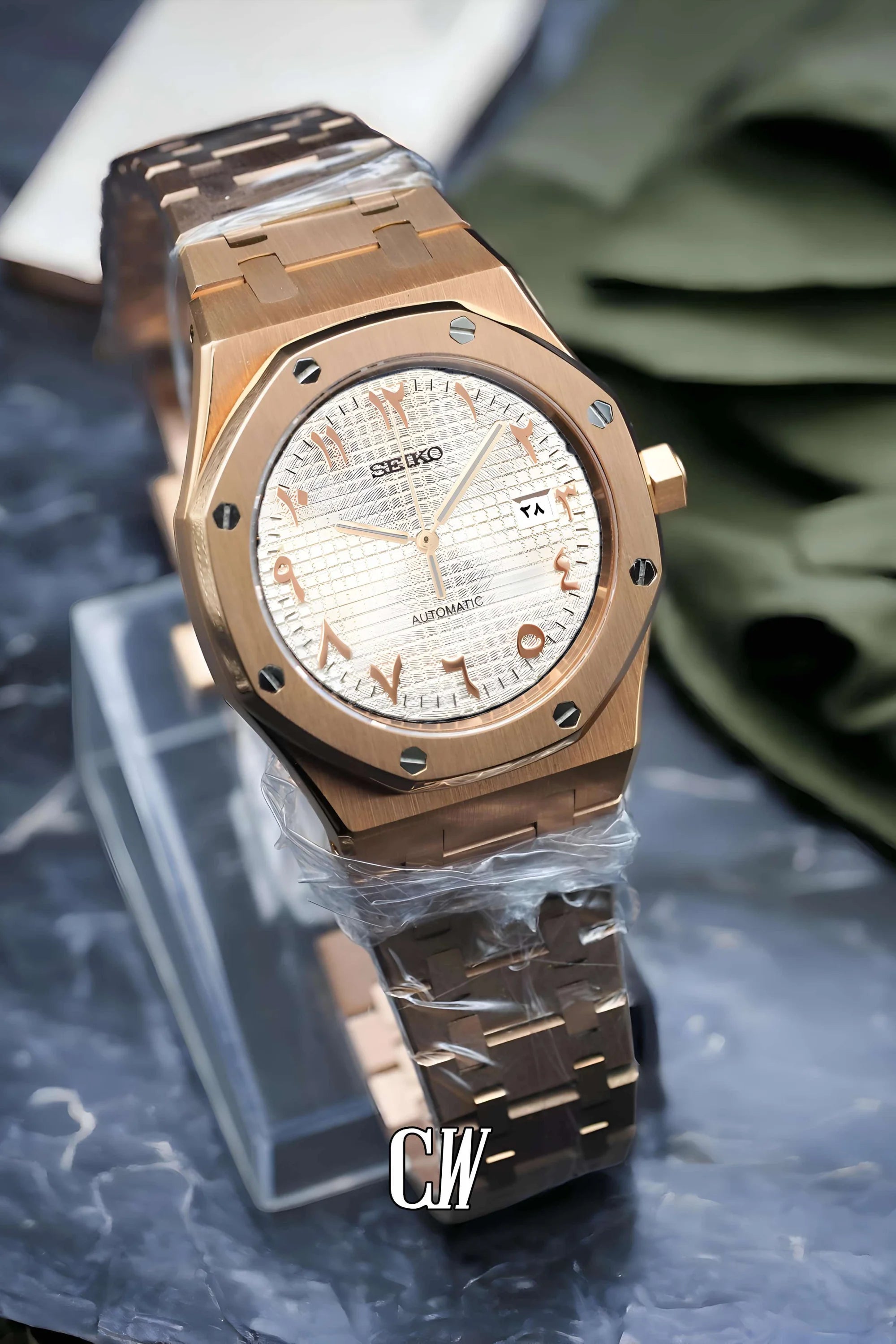 Mod Royal Seikoak automatic watch 'white rose gold' arabic - Circa Watch Labs