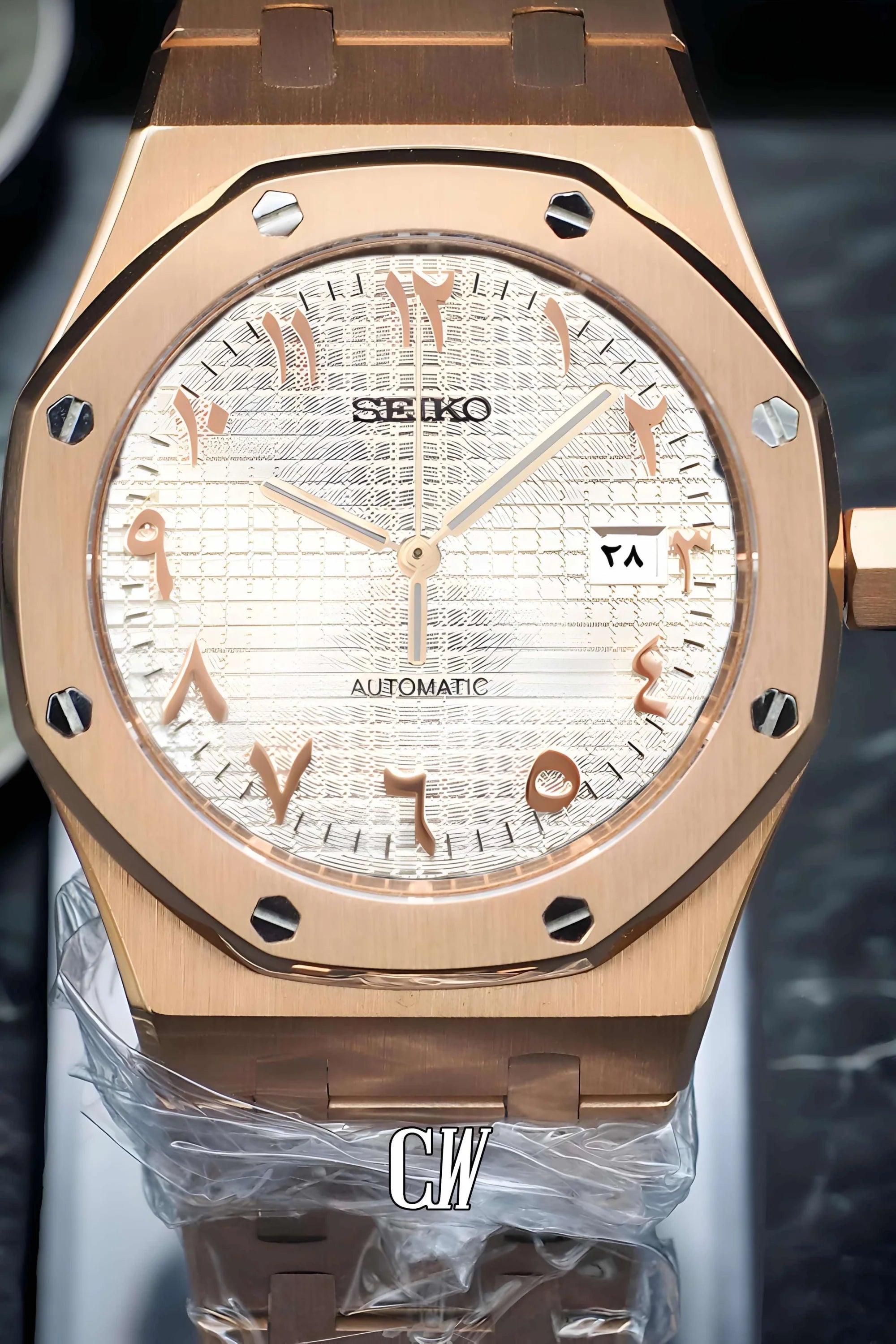 Mod Royal Seikoak automatic watch 'white rose gold' arabic - Circa Watch Labs