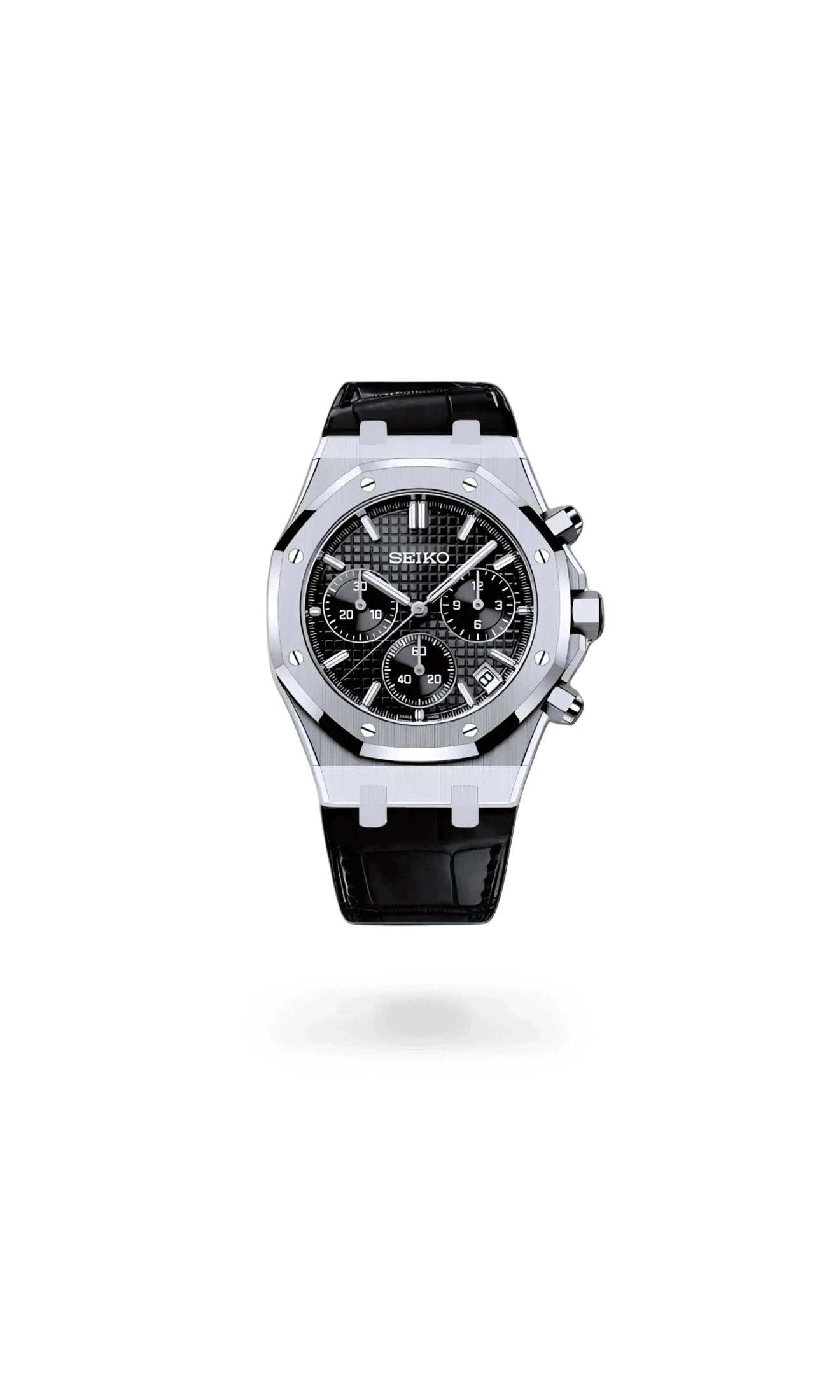 Mod Royal Seikoak chronograph black watch - Circa Watch Labs
