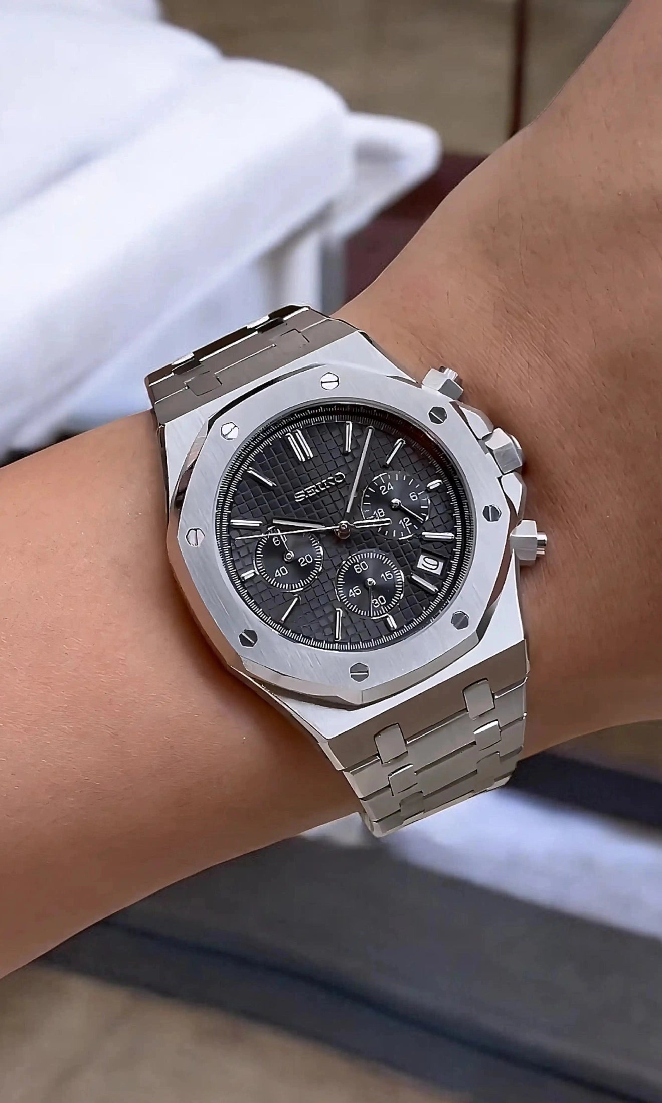 Mod Royal Seikoak chronograph black watch - Circa Watch Labs