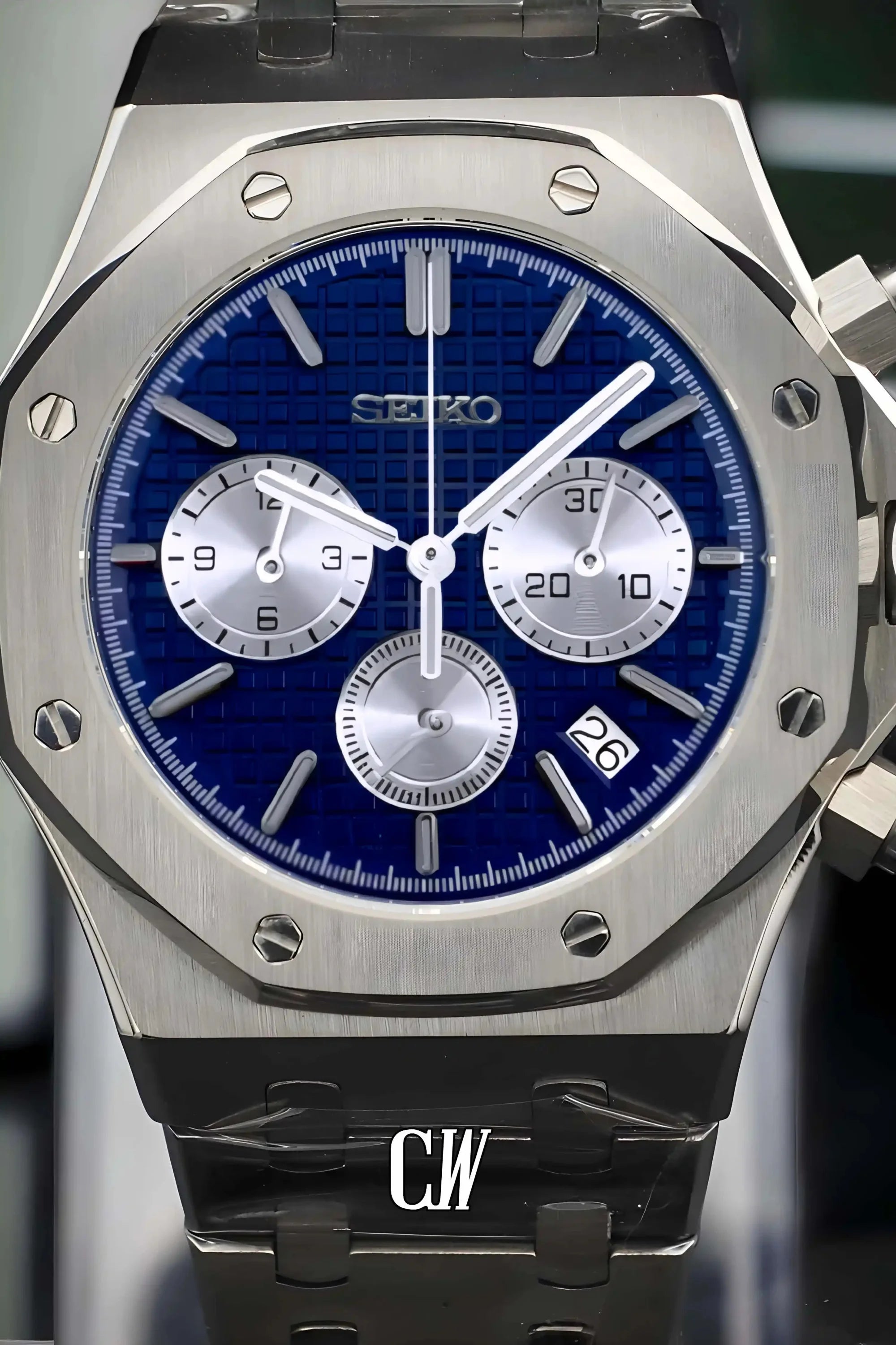 Mod Royal Seikoak chronograph blue silver watch - Circa Watch Labs