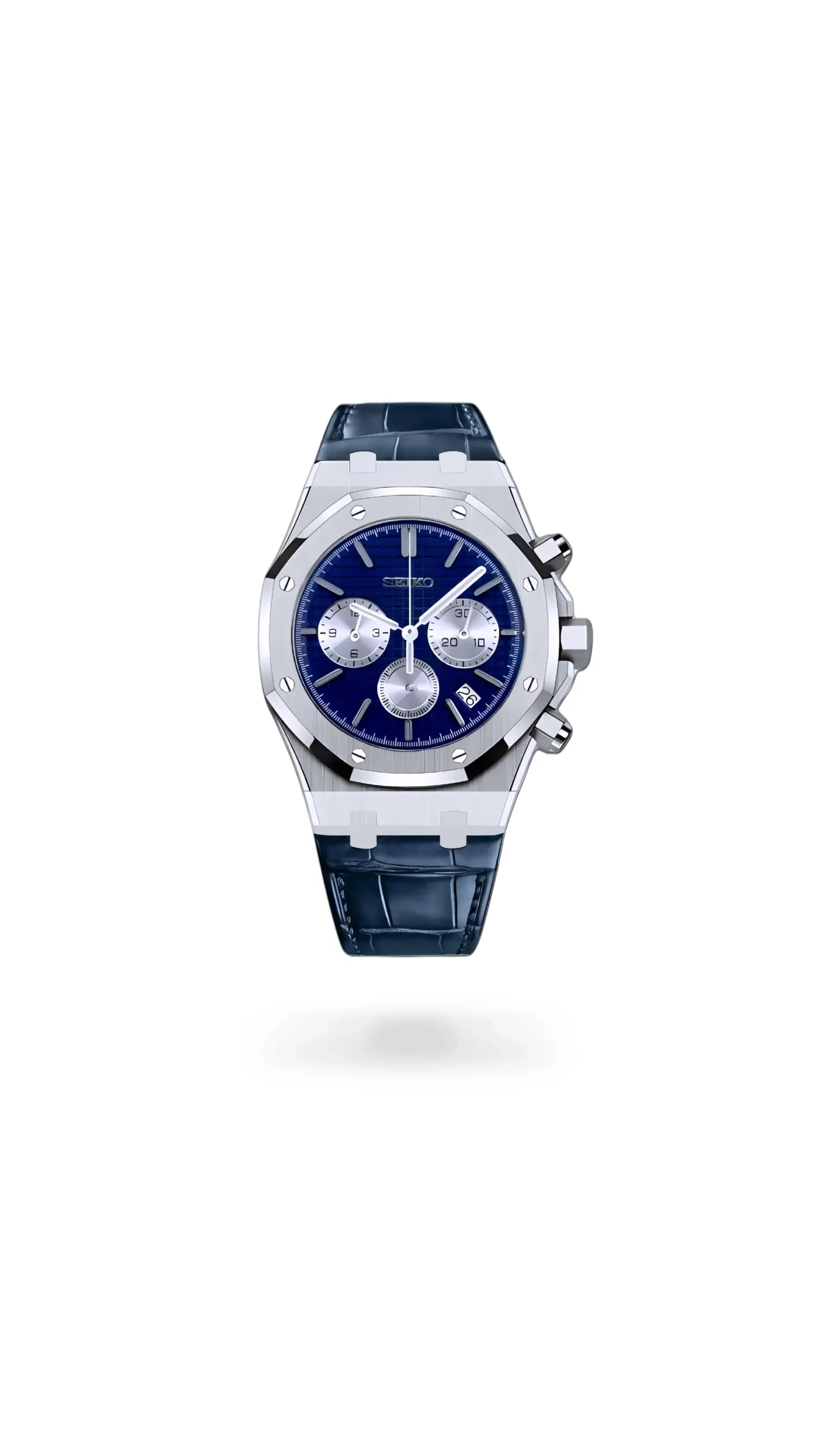 Mod Royal Seikoak chronograph blue silver watch - Circa Watch Labs
