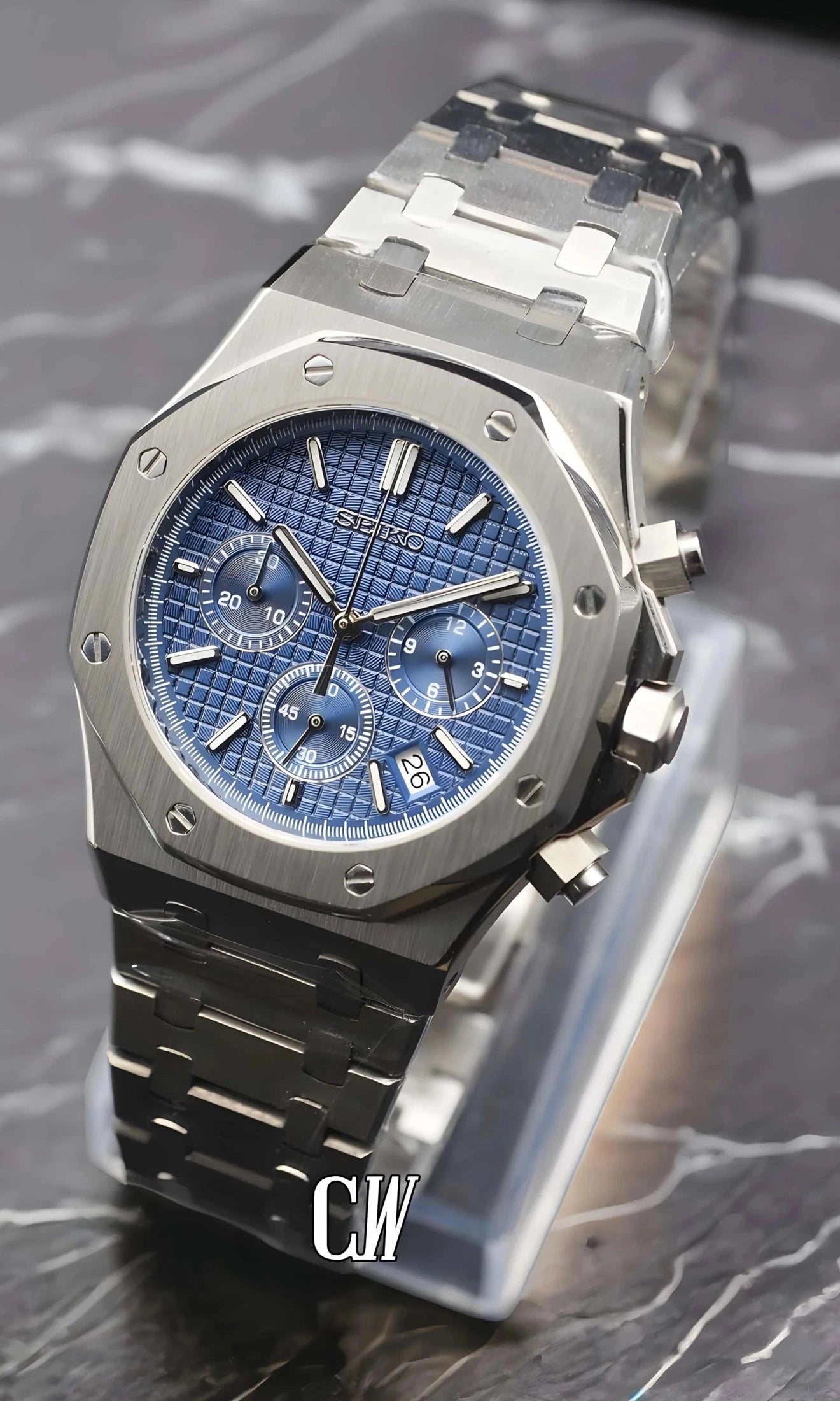 Mod Royal Seikoak chronograph blue watch - Circa Watch Labs