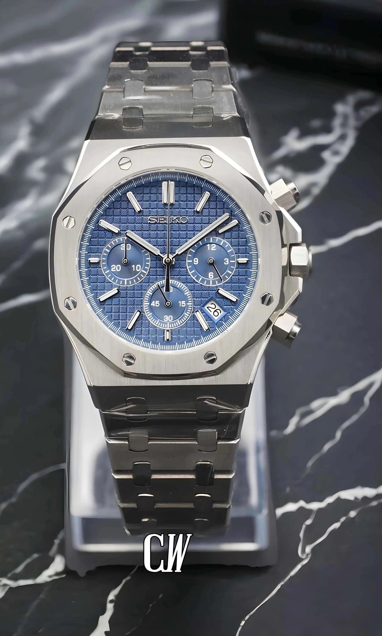 Mod Royal Seikoak chronograph blue watch - Circa Watch Labs