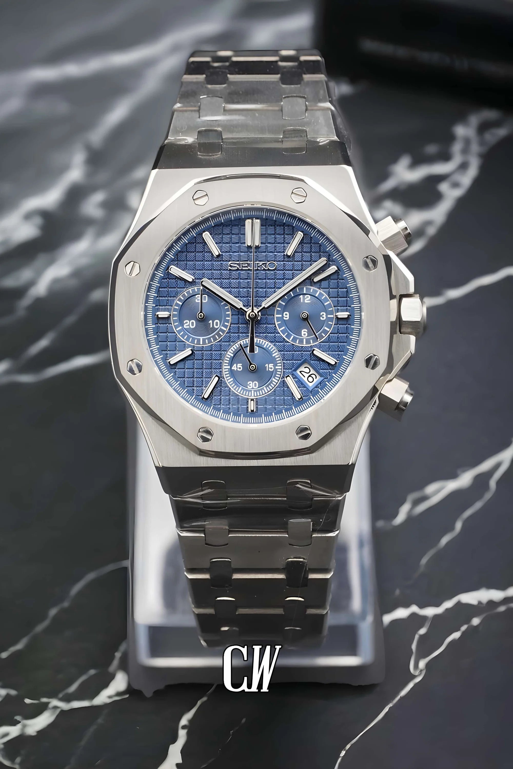 Mod Royal Seikoak chronograph blue watch - Circa Watch Labs seiko mod