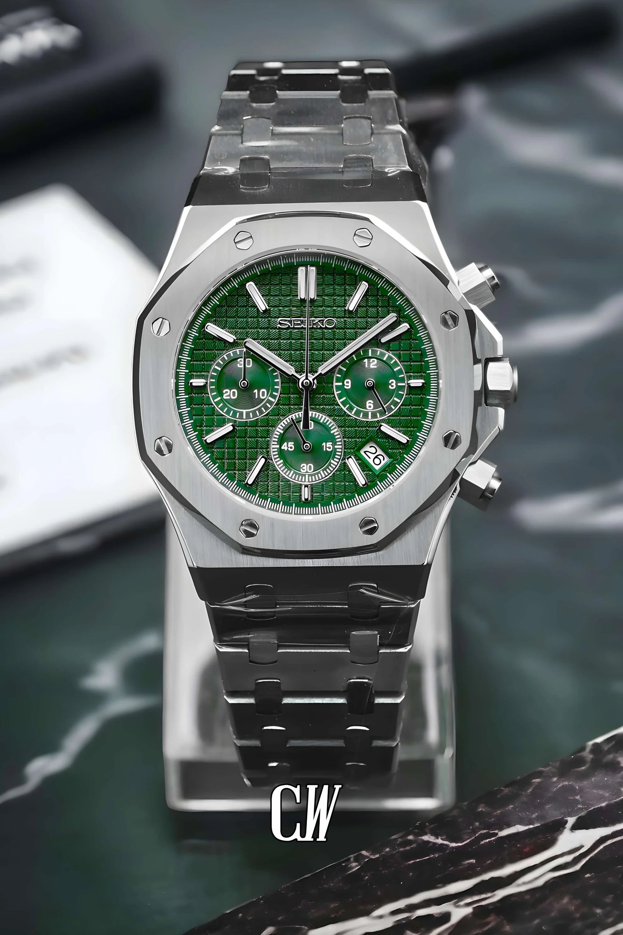 Mod Royal Seikoak chronograph green watch - Circa Watch Labs seiko mod