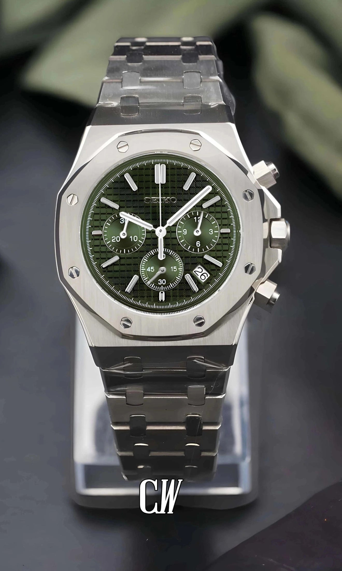 Mod Royal Seikoak chronograph olive green watch - Circa Watch Labs