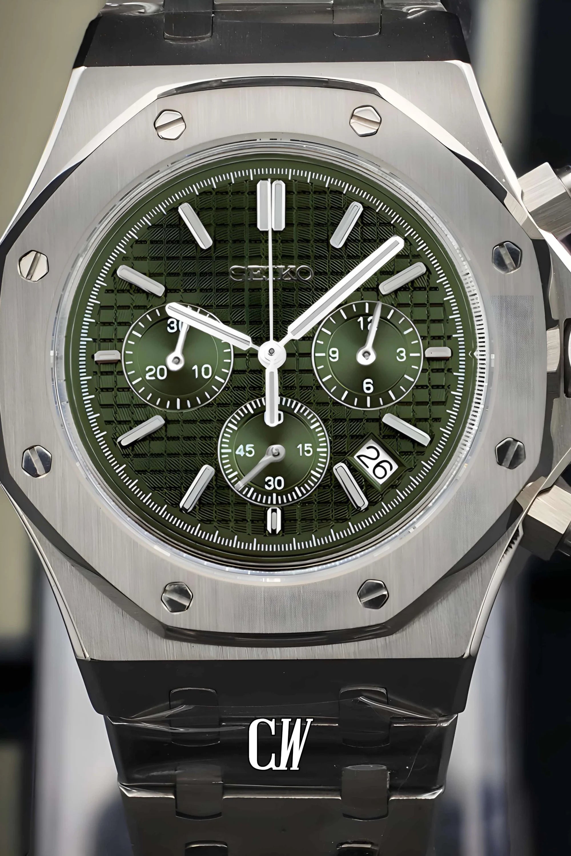 Mod Royal Seikoak chronograph olive green watch - Circa Watch Labs