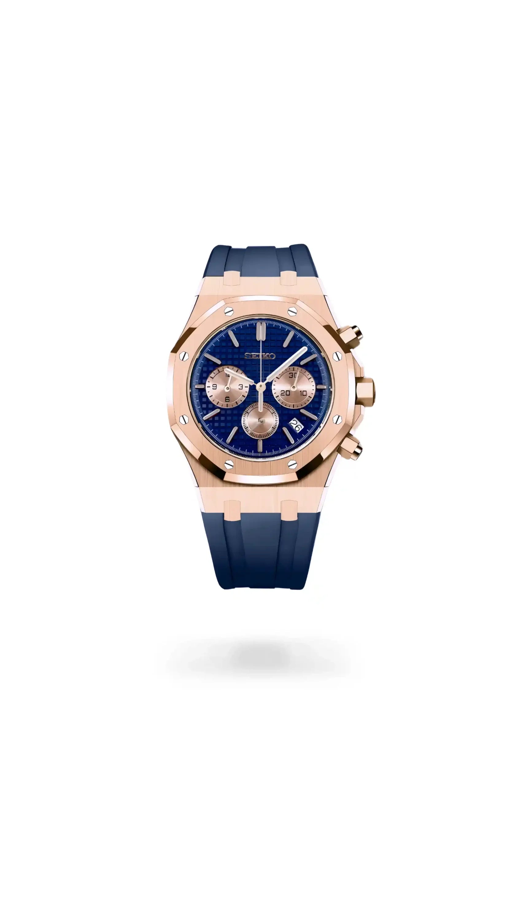 Mod Royal Seikoak chronograph rose gold blue watch - Circa Watch Labs