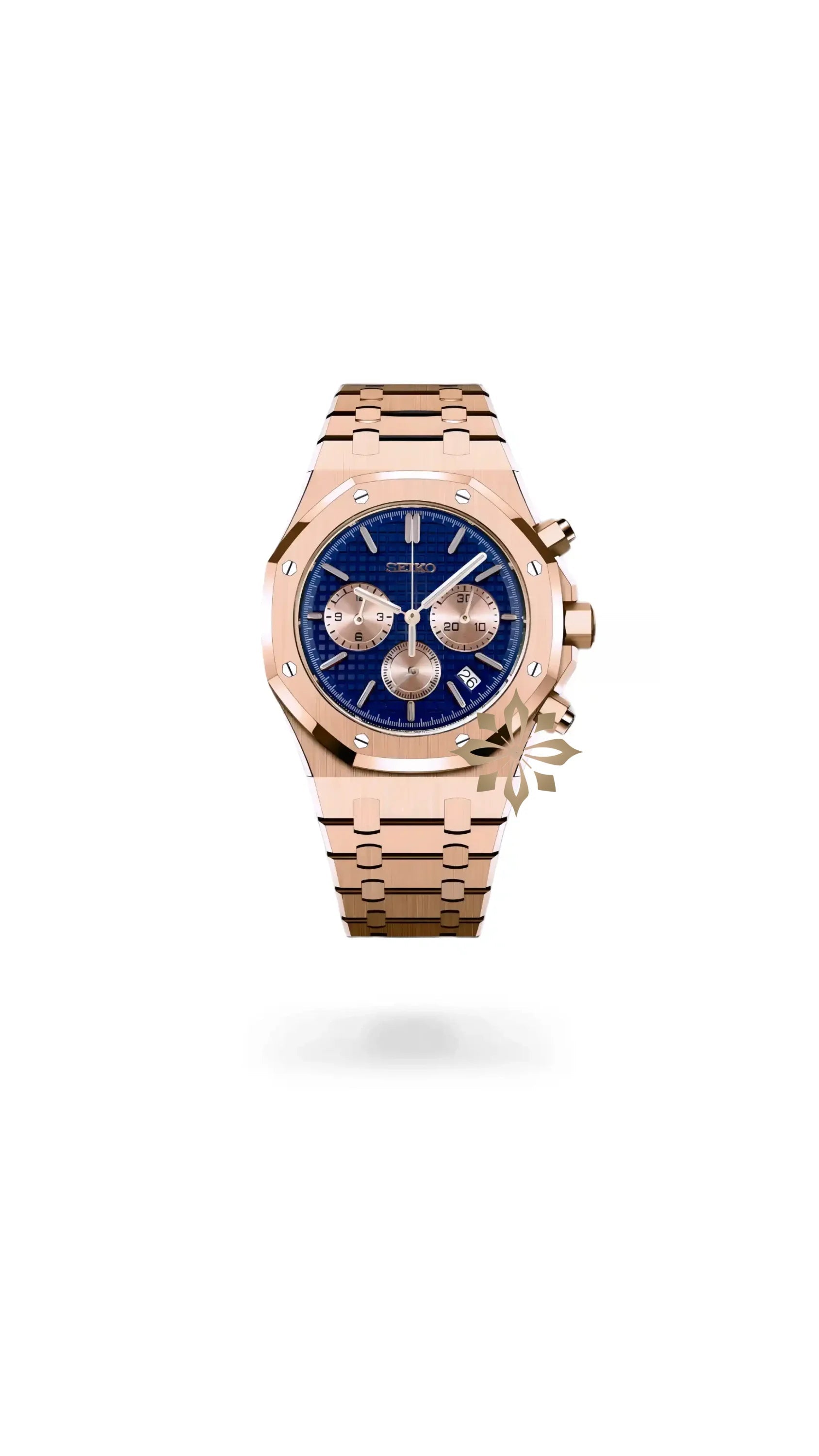 Mod Royal Seikoak chronograph rose gold blue watch - Circa Watch Labs