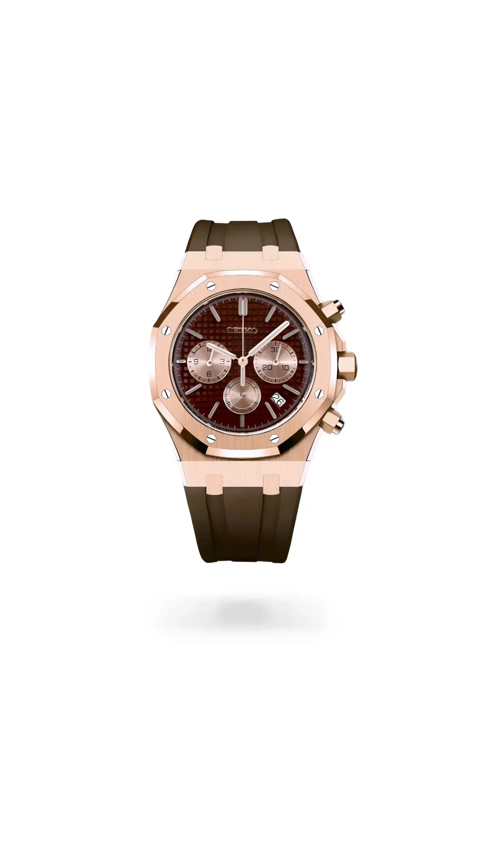 Mod Royal Seikoak chronograph rose gold brown watch - Circa Watch Labs