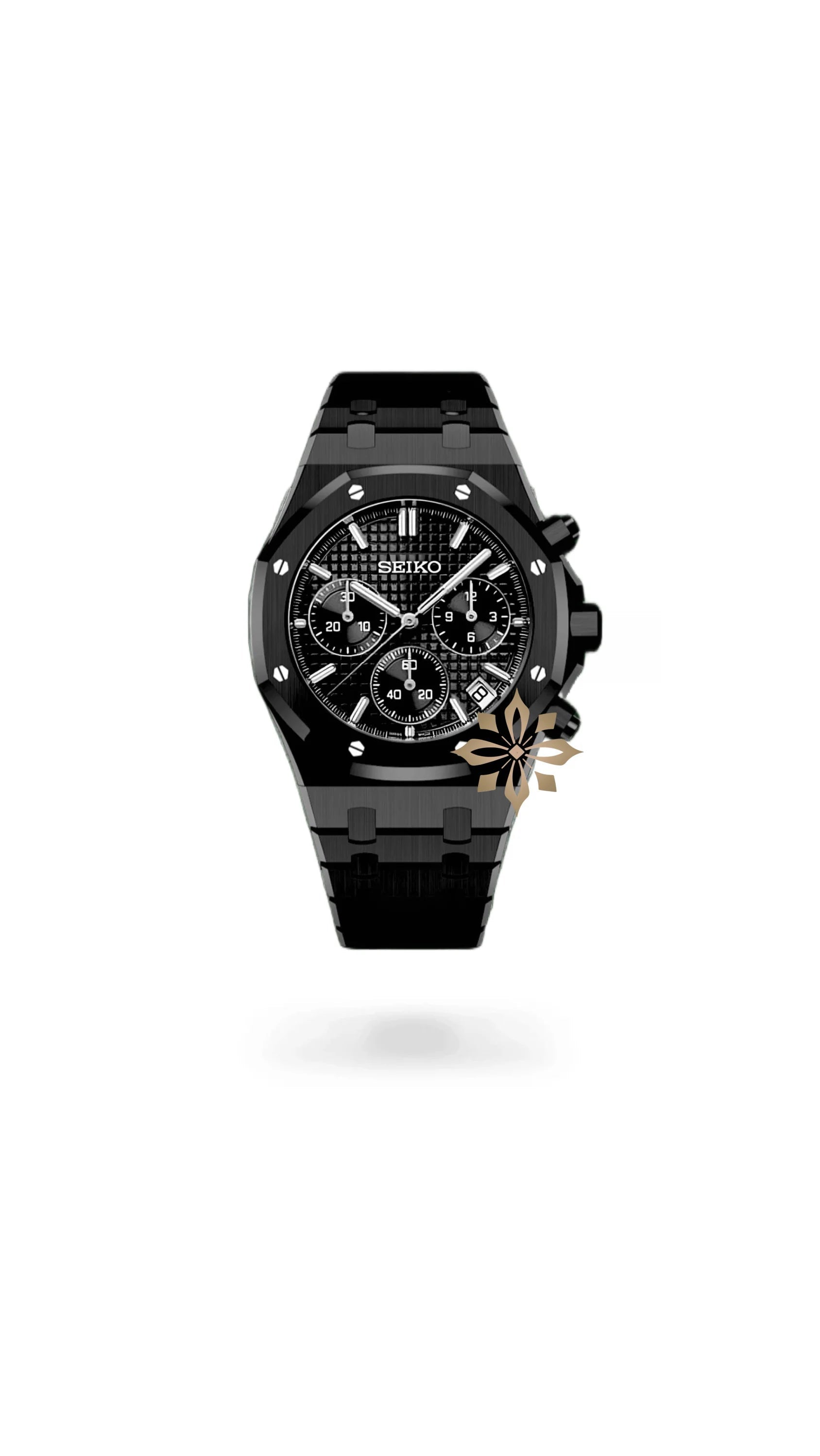 Mod Royal Seikoak chronograph triple black watch - Circa Watch Labs seiko mod