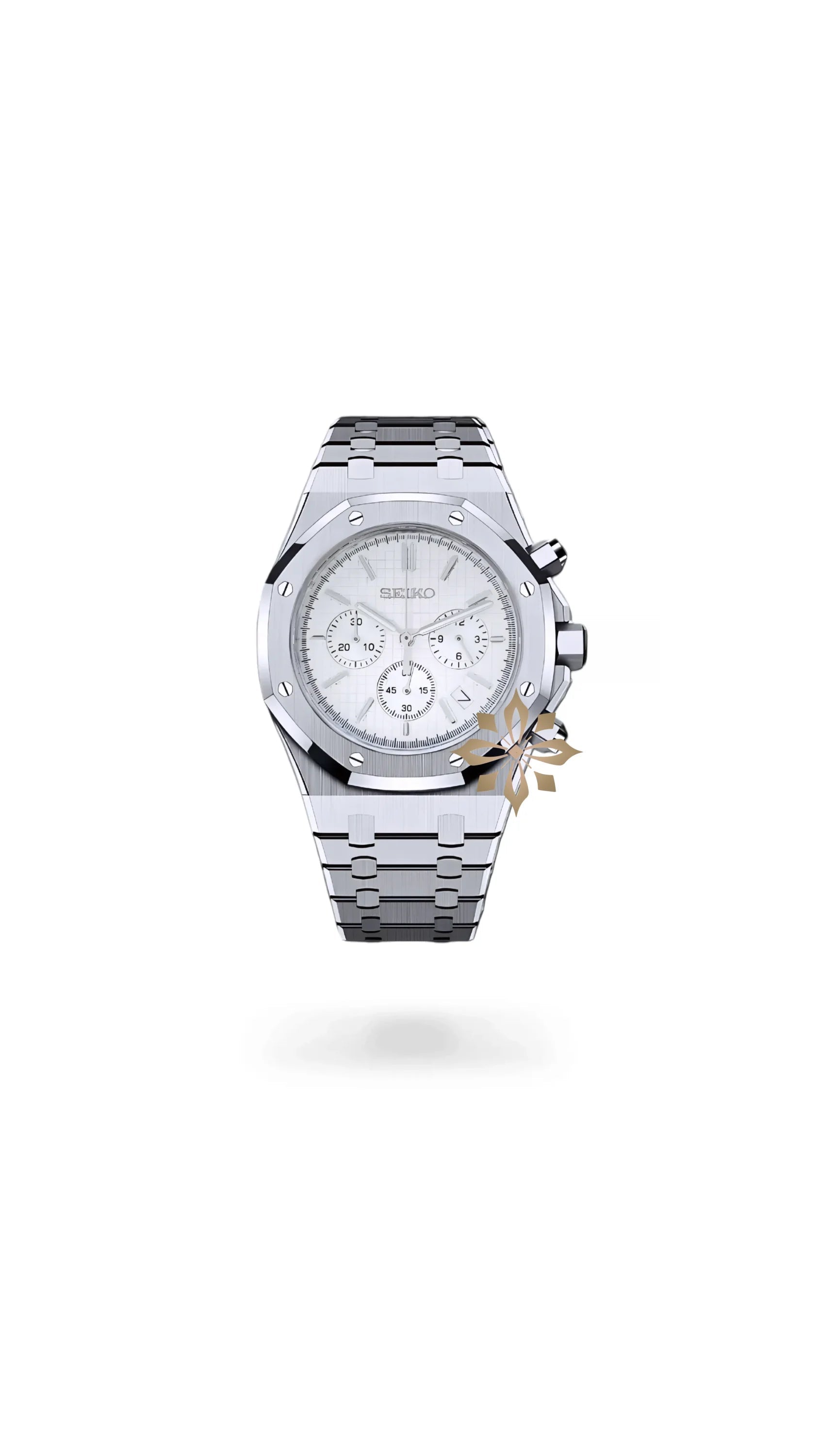 Mod Royal Seikoak chronograph triple white watch - Circa Watch Labs seiko mod