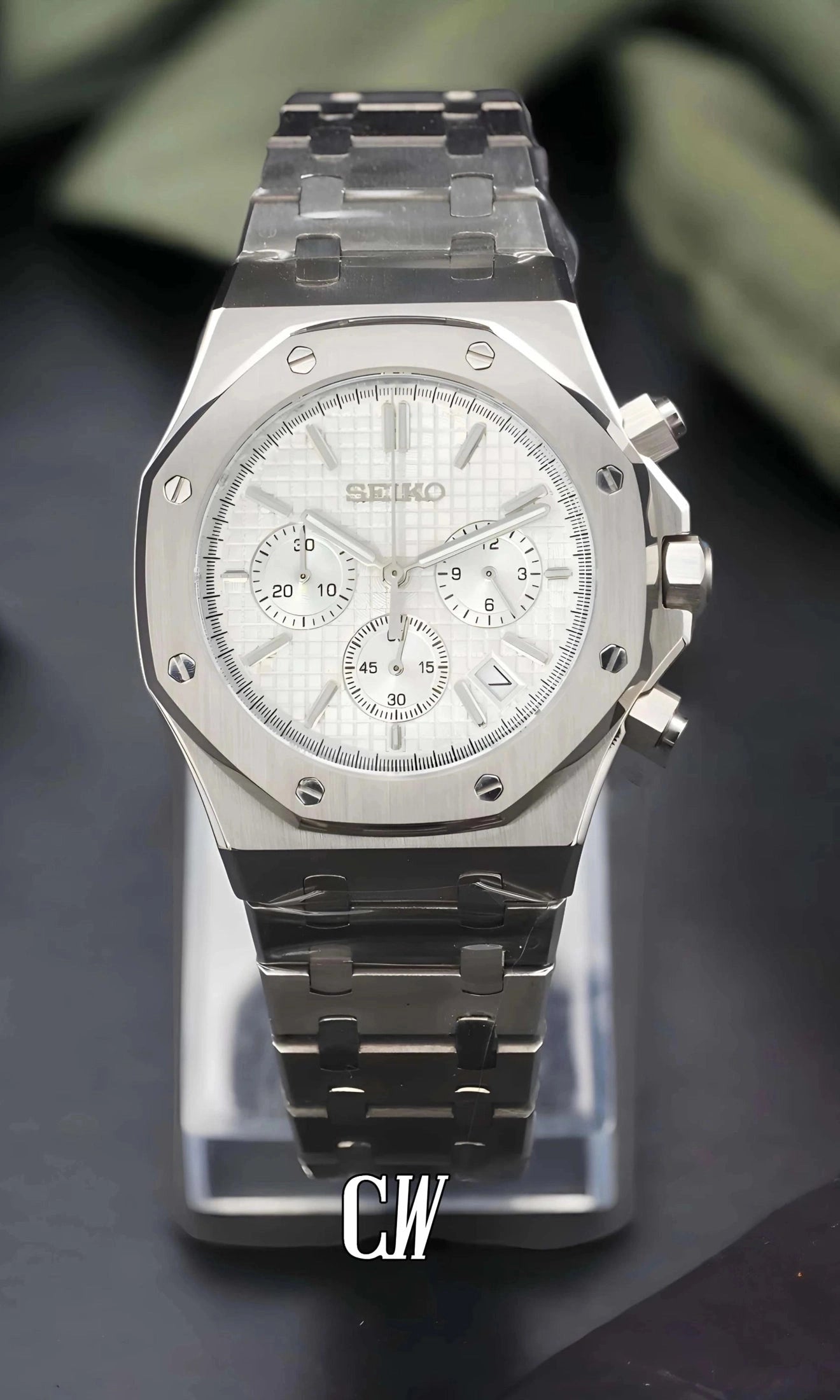 Mod Royal Seikoak chronograph triple white watch - Circa Watch Labs