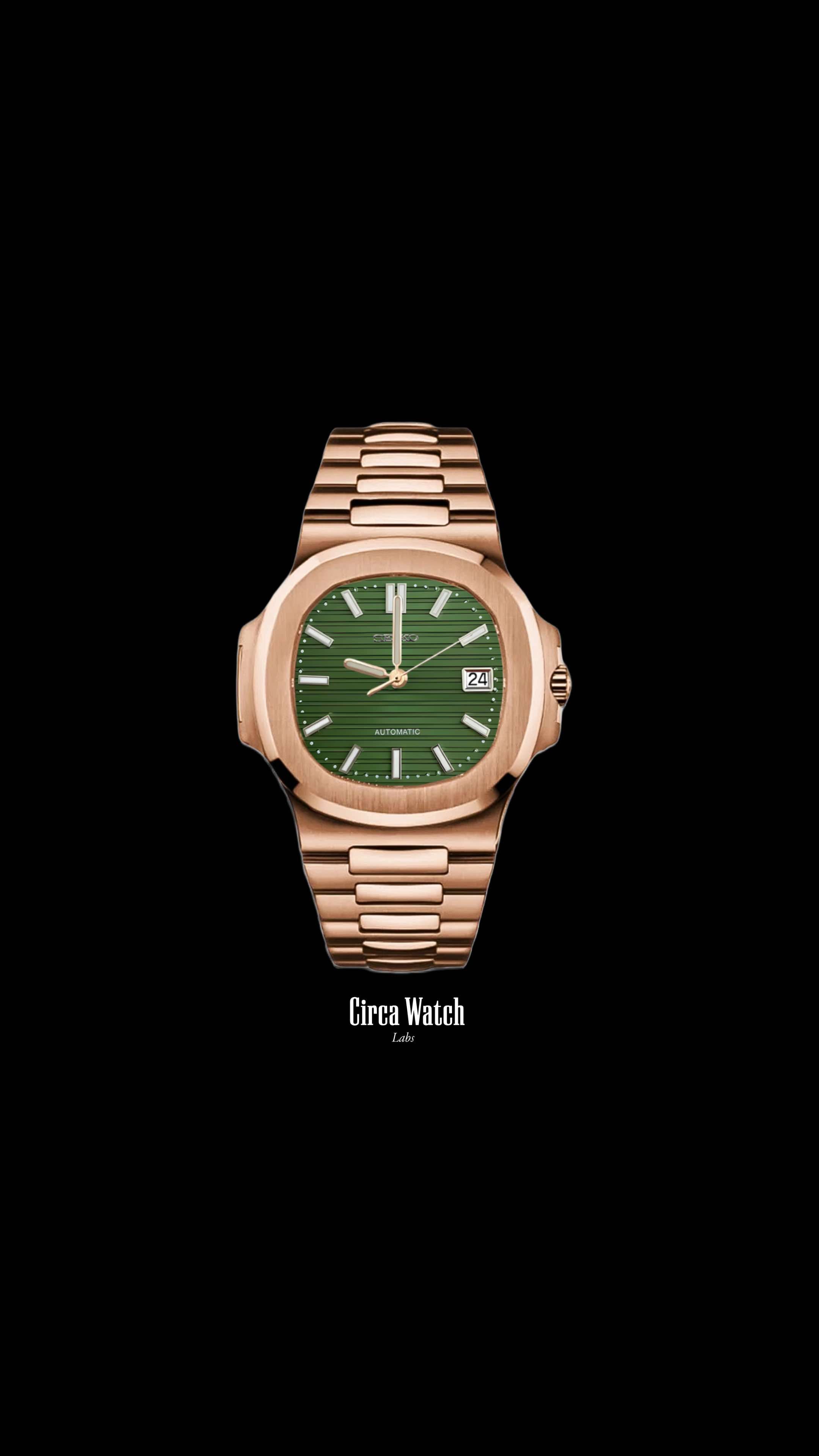 Seikonautilus mod watch olive green rose gold