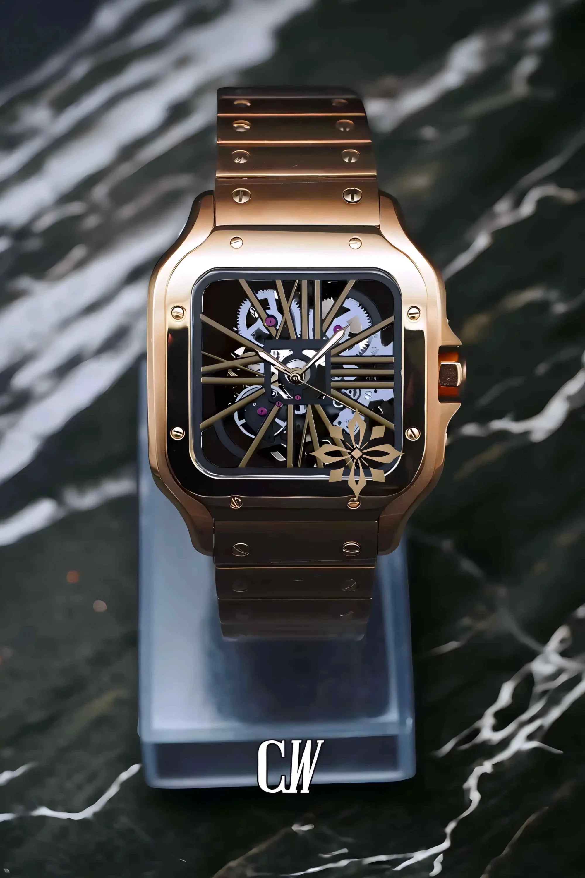 Santeiko Mod Santos style skeleton watch rose gold - Circa Watch Labs