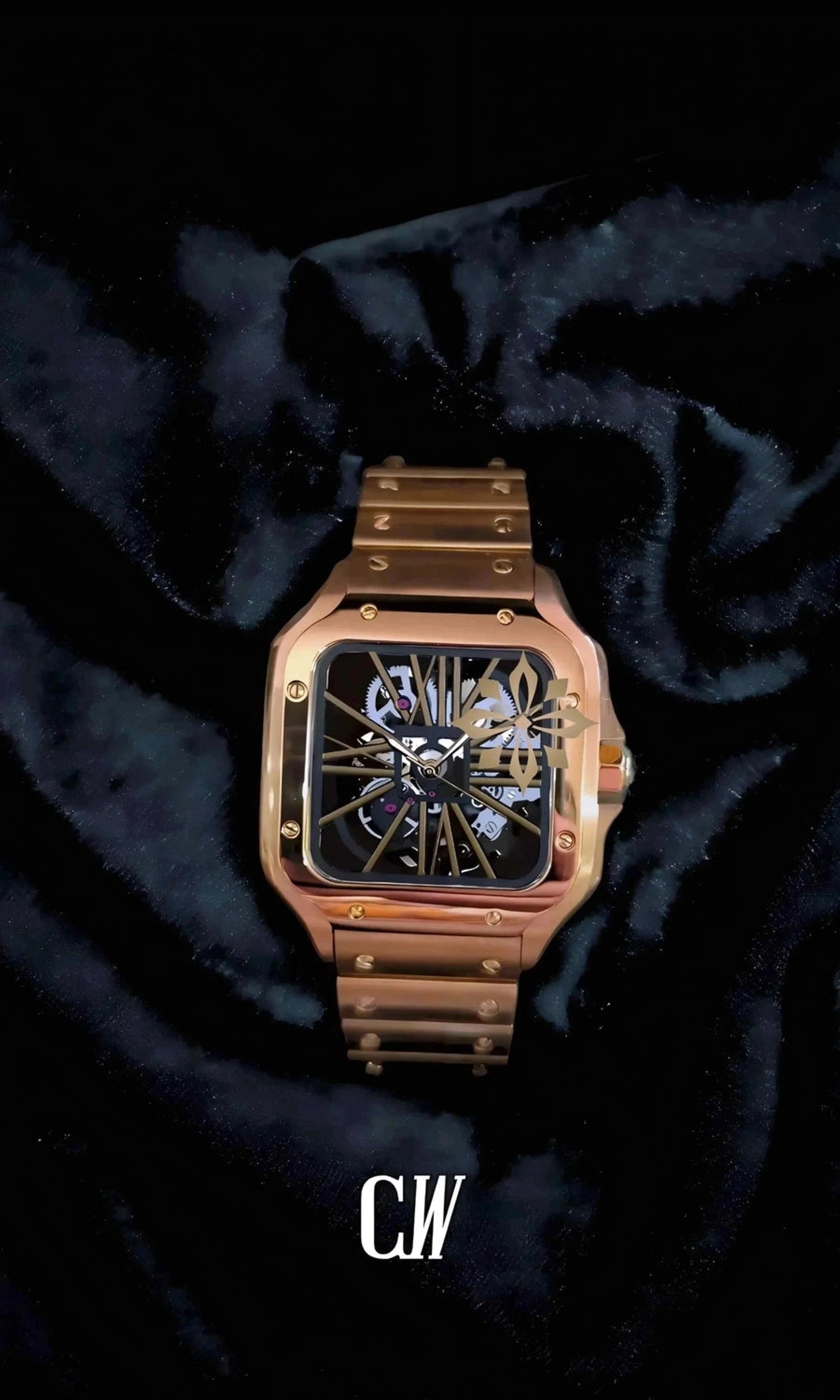Santeiko Mod Santos style skeleton watch rose gold - Circa Watch Labs
