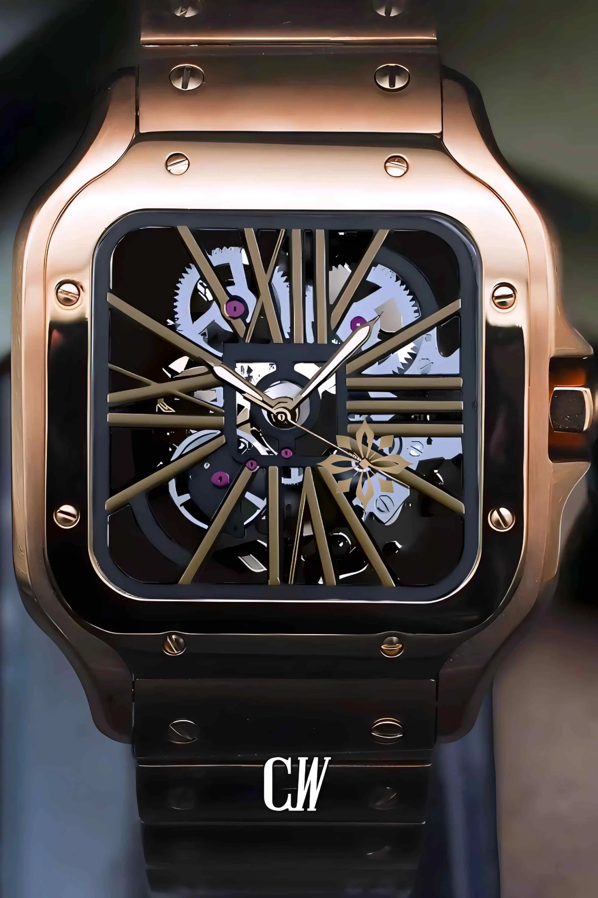 Santeiko Mod Santos style skeleton watch rose gold - Circa Watch Labs