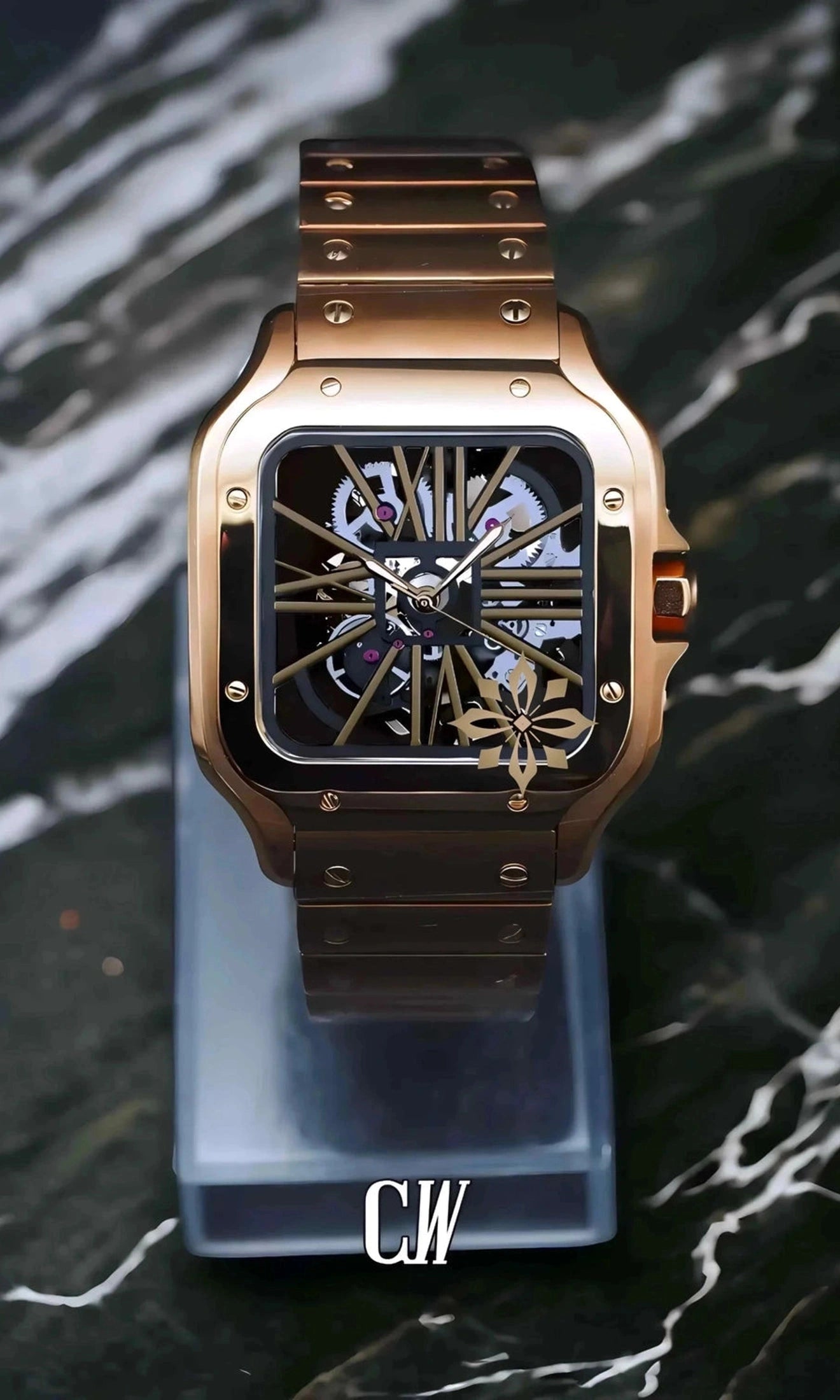 Santeiko Mod Santos style skeleton watch rose gold - Circa Watch Labs